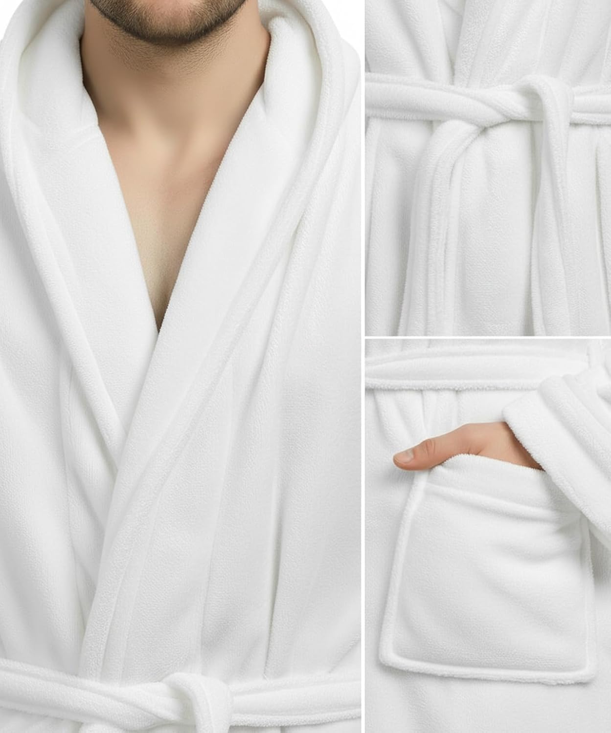Detalle de NY Threads EU0616 Hooded Fleece Bathrobe with Belt and Front Pockets