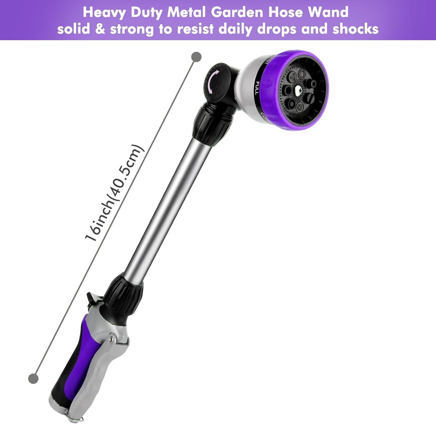 Detalle 2 de RESTMO 16-Inch Metal Hose Wand with 180° Swivel Head and 7 Spray Patterns