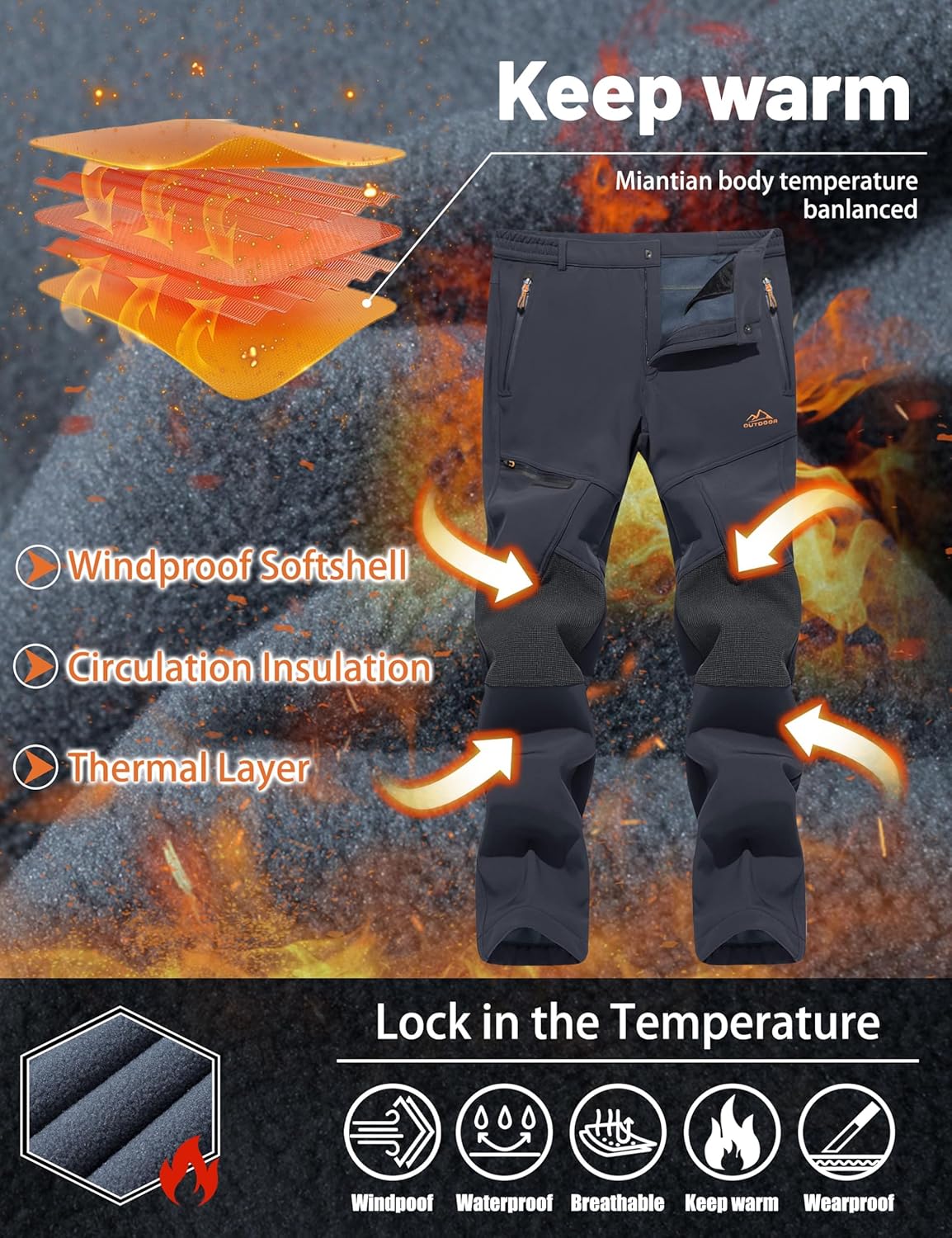 Thumbnail 3 de TACVASEN Men’s Waterproof Trousers (Zip Pockets, No Belt) for Hiking, Work & Outdoor Days