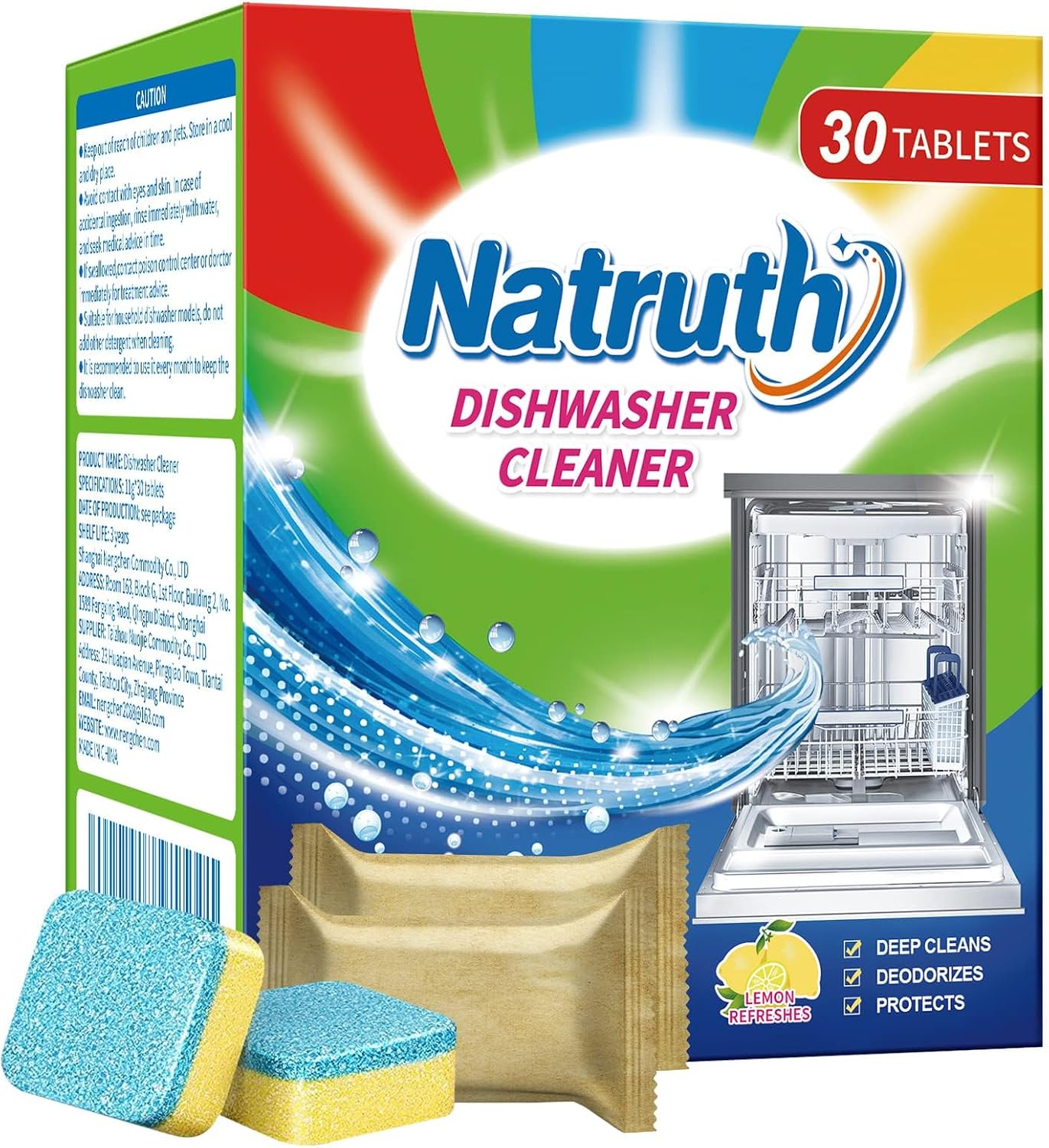 Detalle de NATRUTH 1 Dishwasher Cleaner Tablets, 30-Pack, Lemon Scent