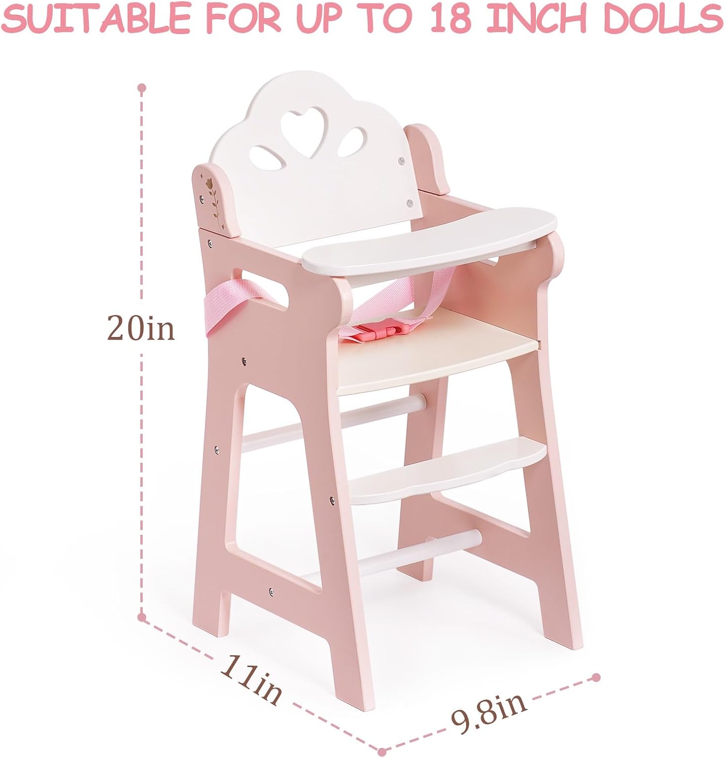 Thumbnail 4 de ROBOTIME Baby Puppen Hochstuhl aus Holz – Rosa, für Puppen bis 18 Zoll