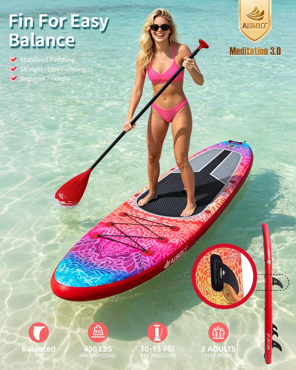 Detalle de AISUNSS Meditation Inflatable Paddle Board for Adults