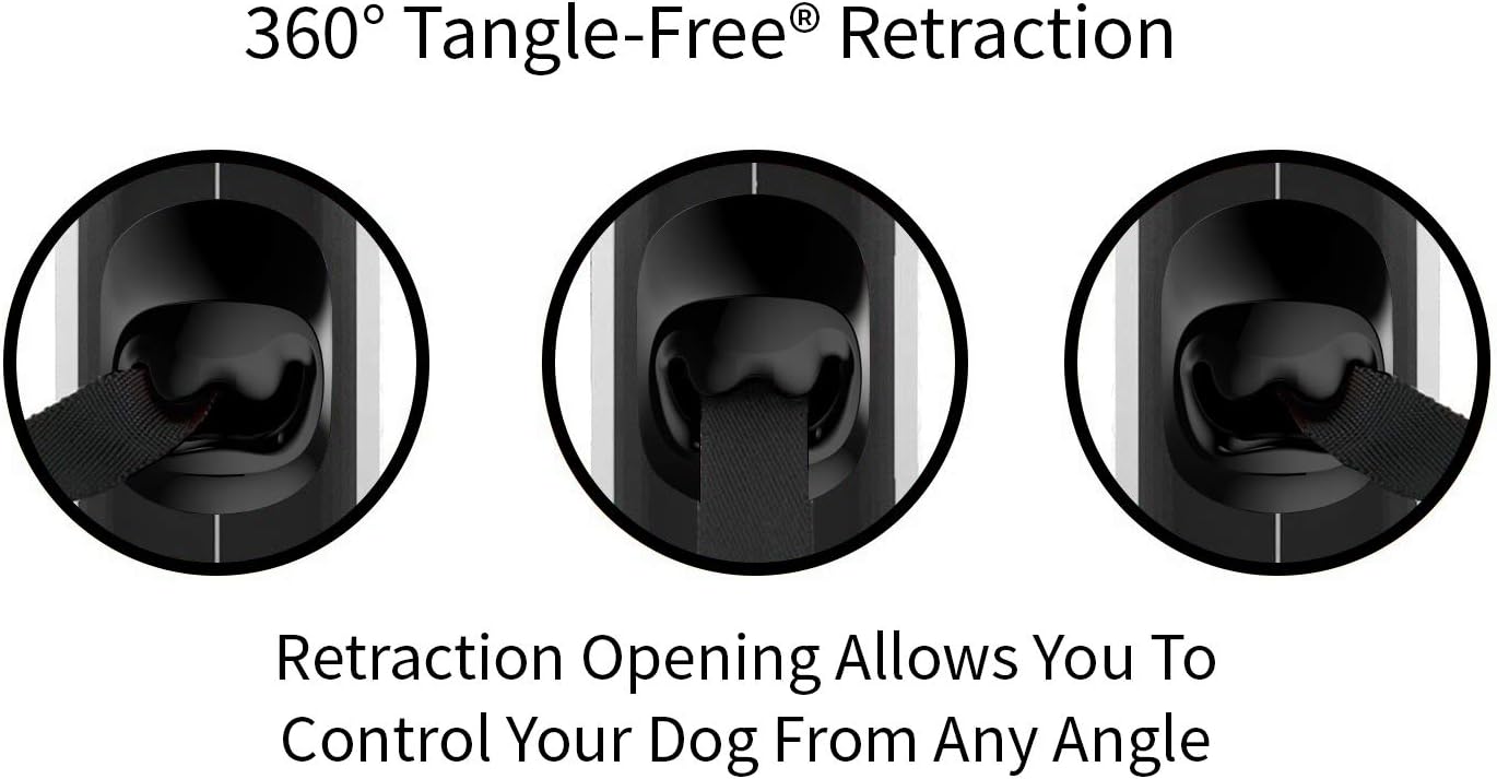 Detalle de TUG 360° Tangle-Free Retractable Dog Leash (Medium, White) — 16 ft Nylon Tape with One-Handed Brake, Pause & Lock