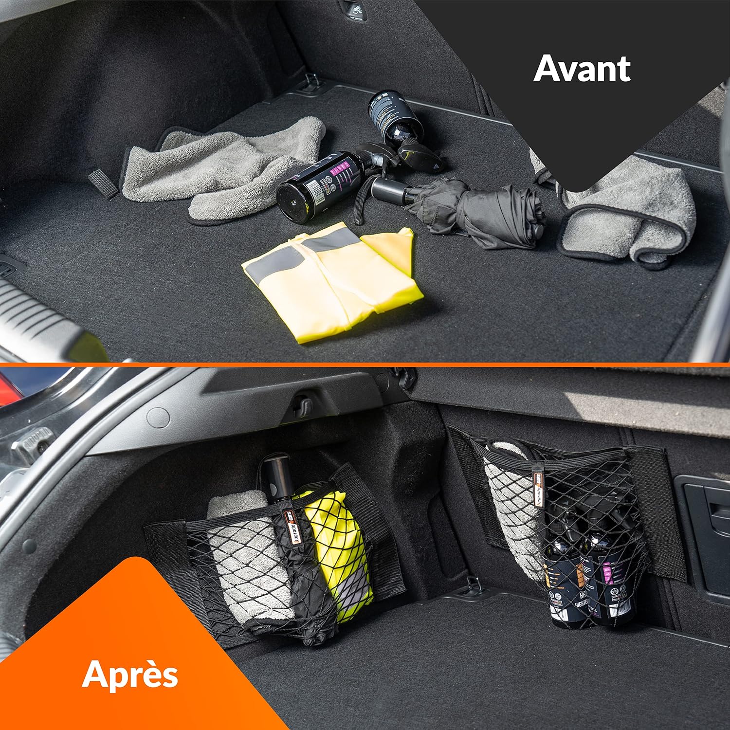 Detalle 2 de Upgrade4cars Filet Coffre de Voiture — 2 Filets élastiques de rangement 40 x 25 cm