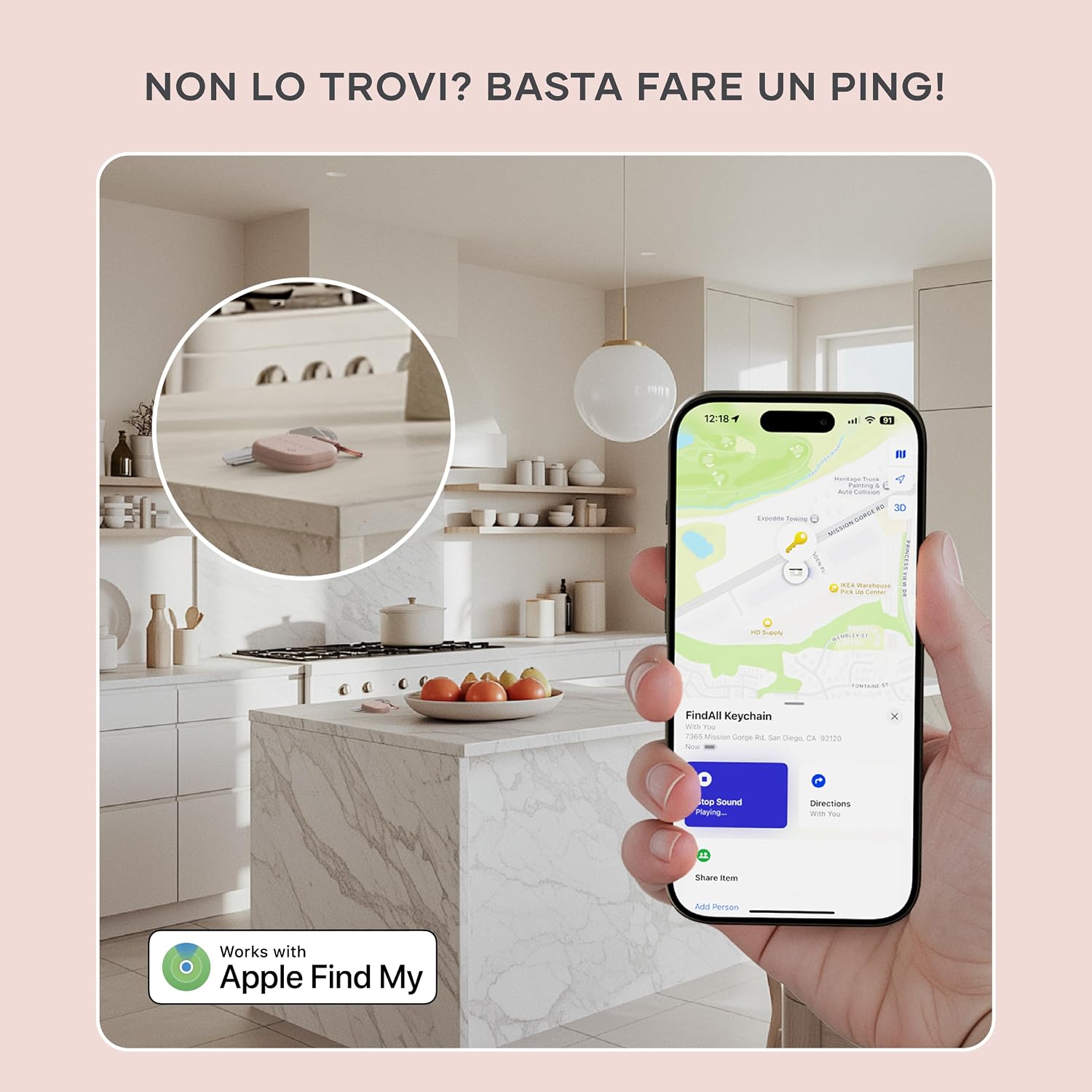 Detalle de SATECHI FindAll Localizzatore per Chiavi con Apple Find My – Rosa