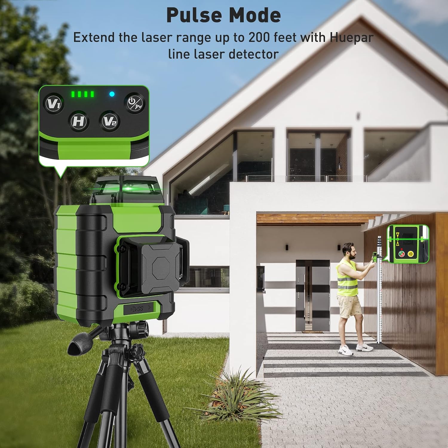 Detalle de Huepar HM03CG 3D Green Laser Level, 3 × 360° Lines, Rechargeable