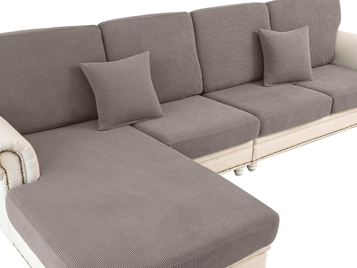 LA MEACK Couch Cushion Cover Seat Cushion Cover (1 Piece) – Stretch Slipcover for Armchair/Sectional, Taupe
