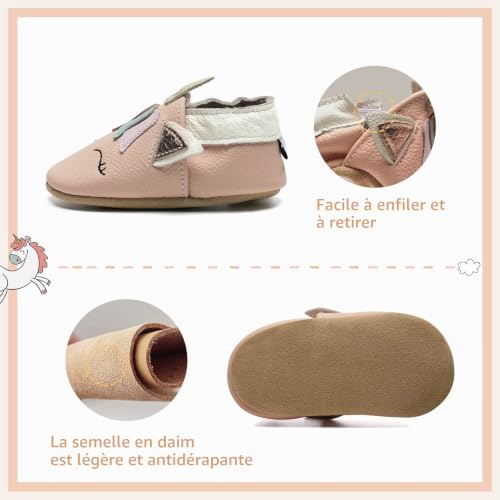 Detalle de IceUnicorn Chausson Bébé Cuir Souple Licorne Rose – 18-24 mois