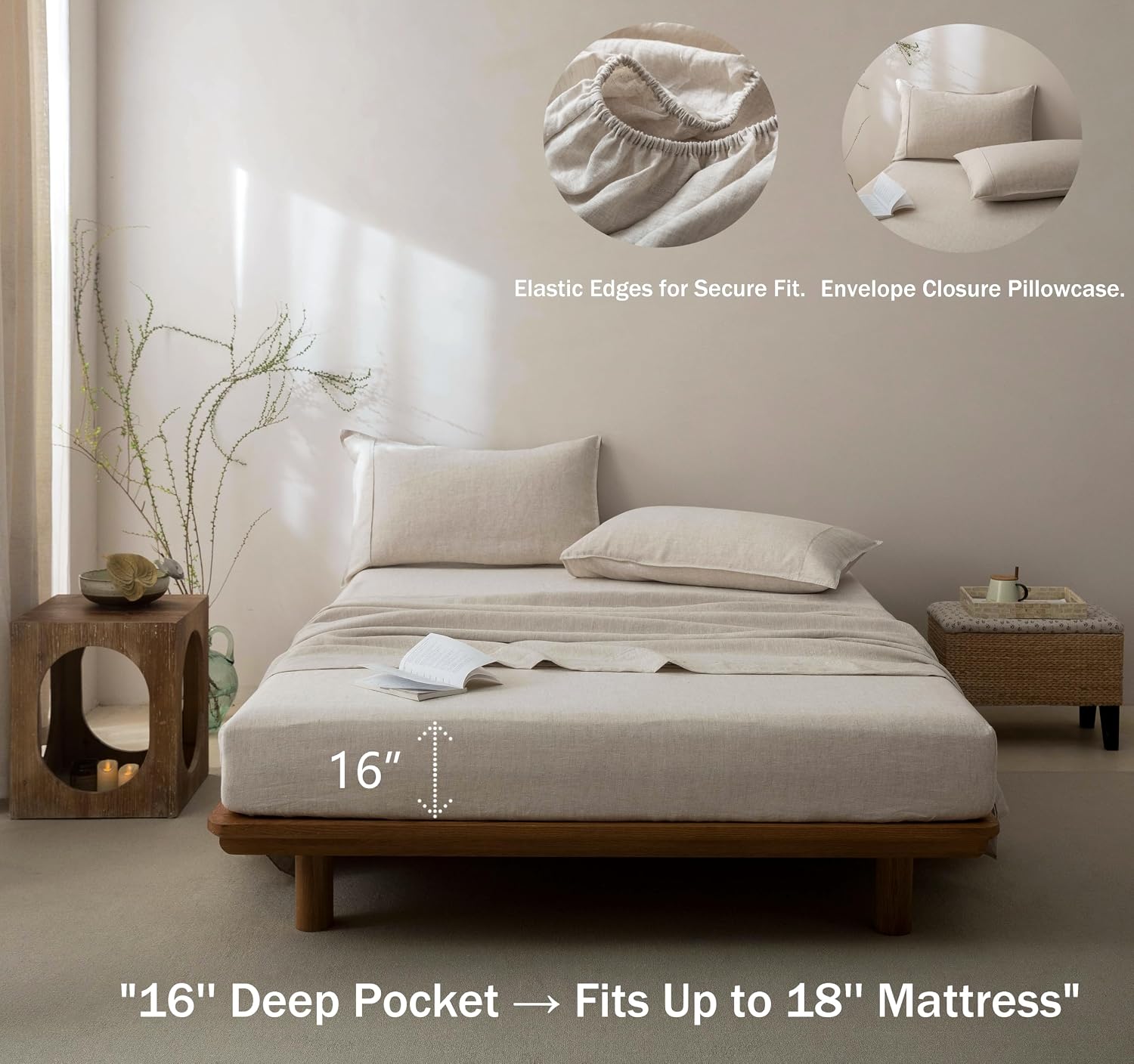 Detalle 2 de Talasily 100% French Linen Sheets Twin 16"