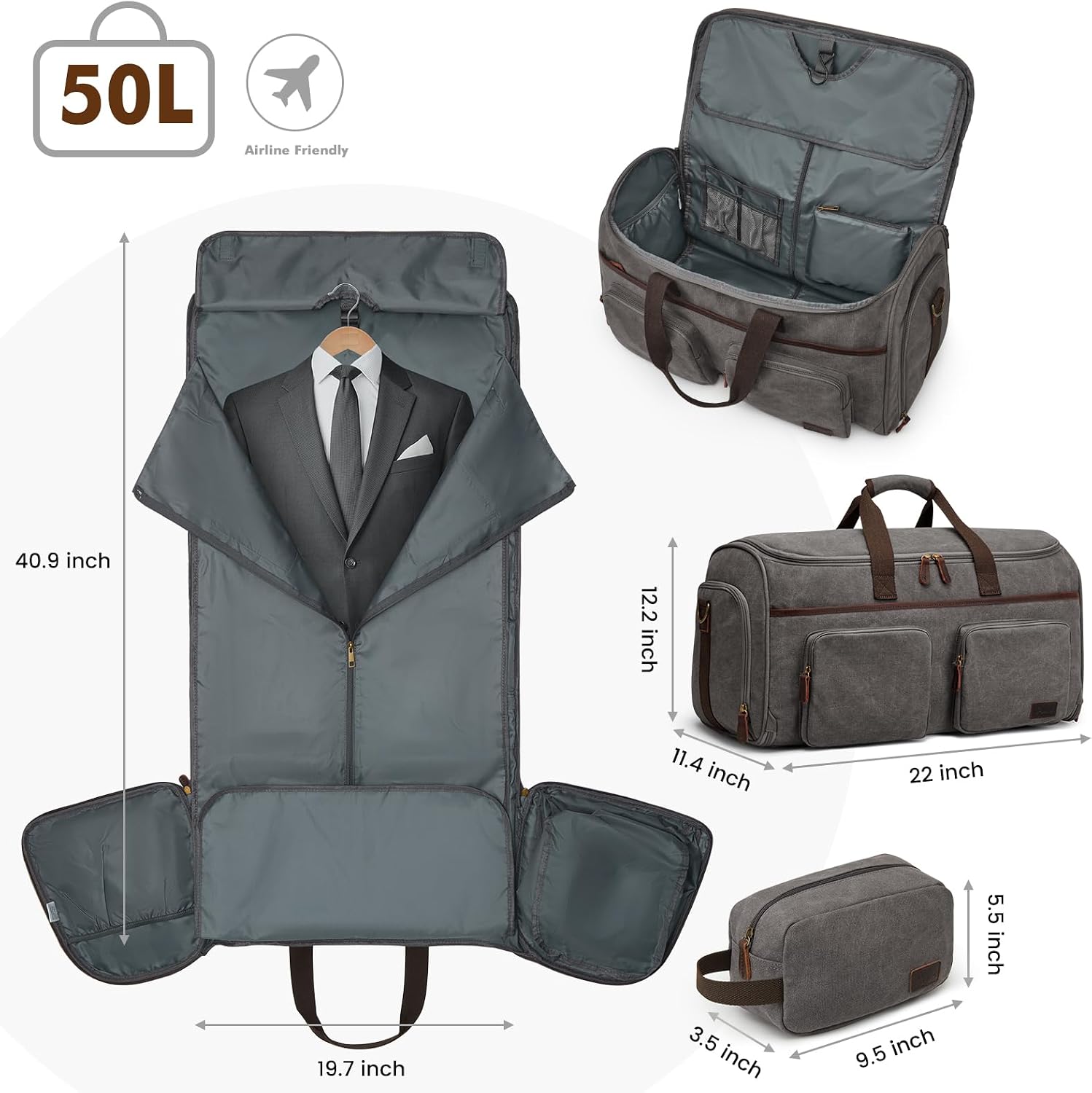 Thumbnail 2 de S-ZONE borsa da viaggio 3 in 1 convertibile con scomparti per indumenti, scarpe e beauty case