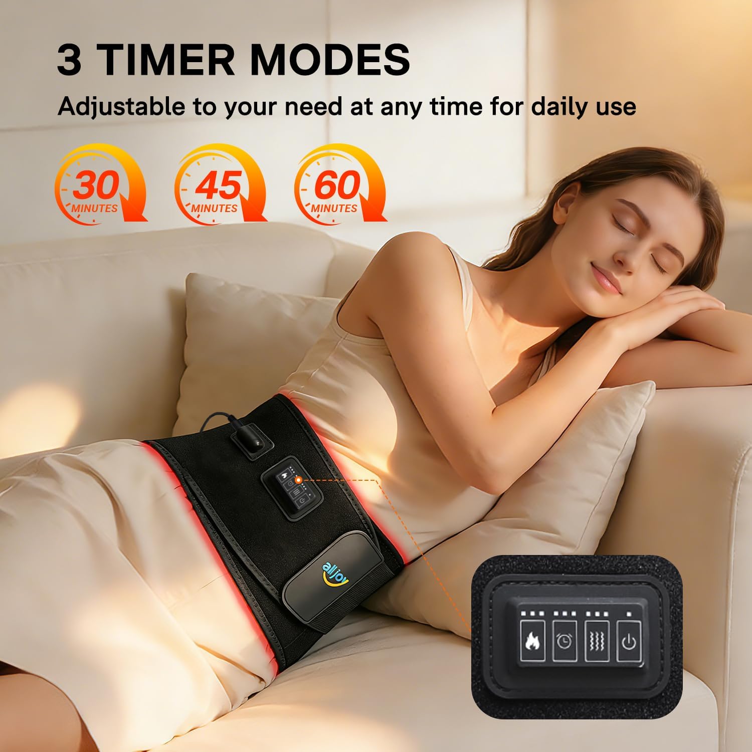 Thumbnail 3 de ALLJOY 170CM Heat Pad for Back Pain Relief: Plug-in Waist Belt with 3 Heat Levels & 5 Vibration Modes