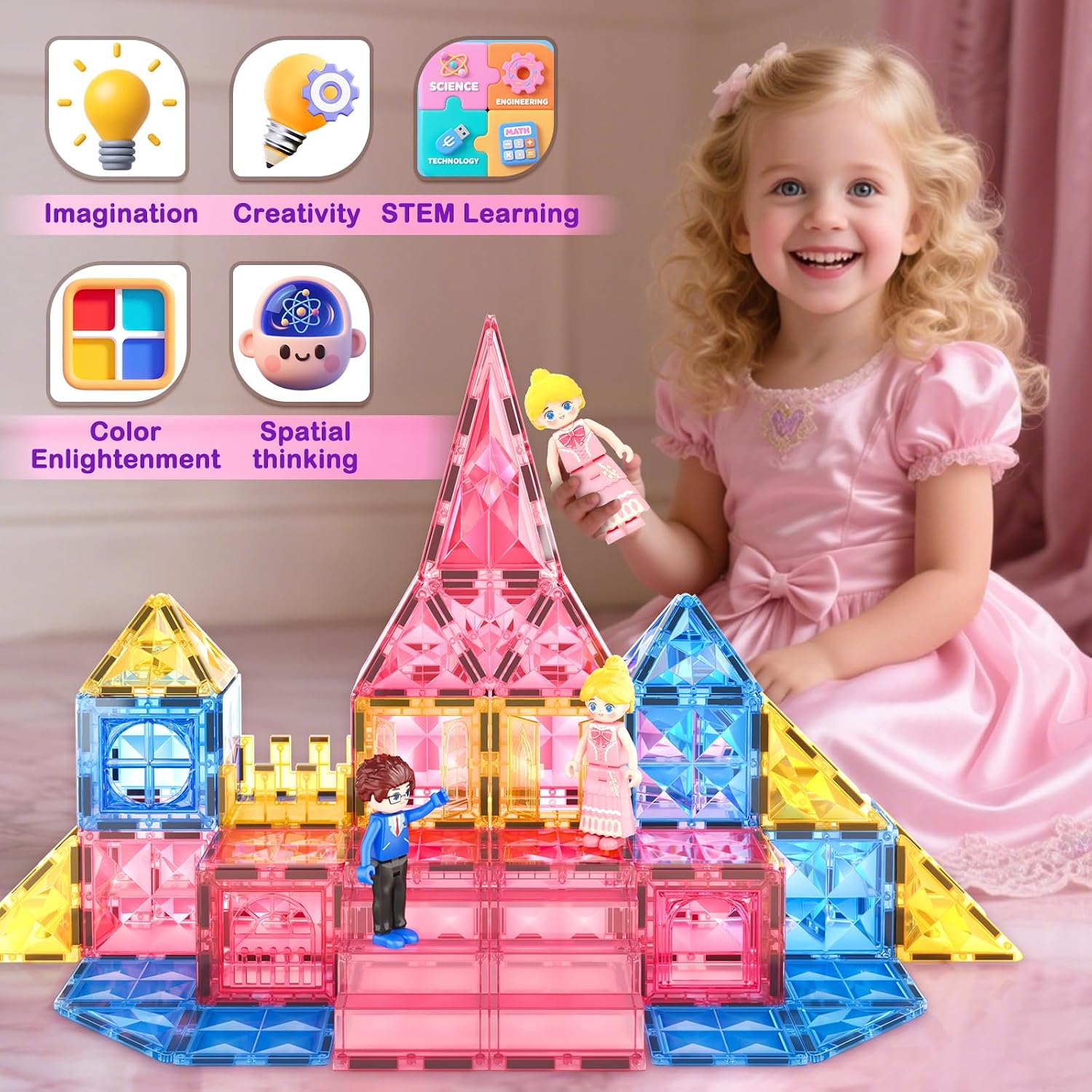 Detalle 2 de Soyee Diamond Magnetic Tiles Princess Castle Set