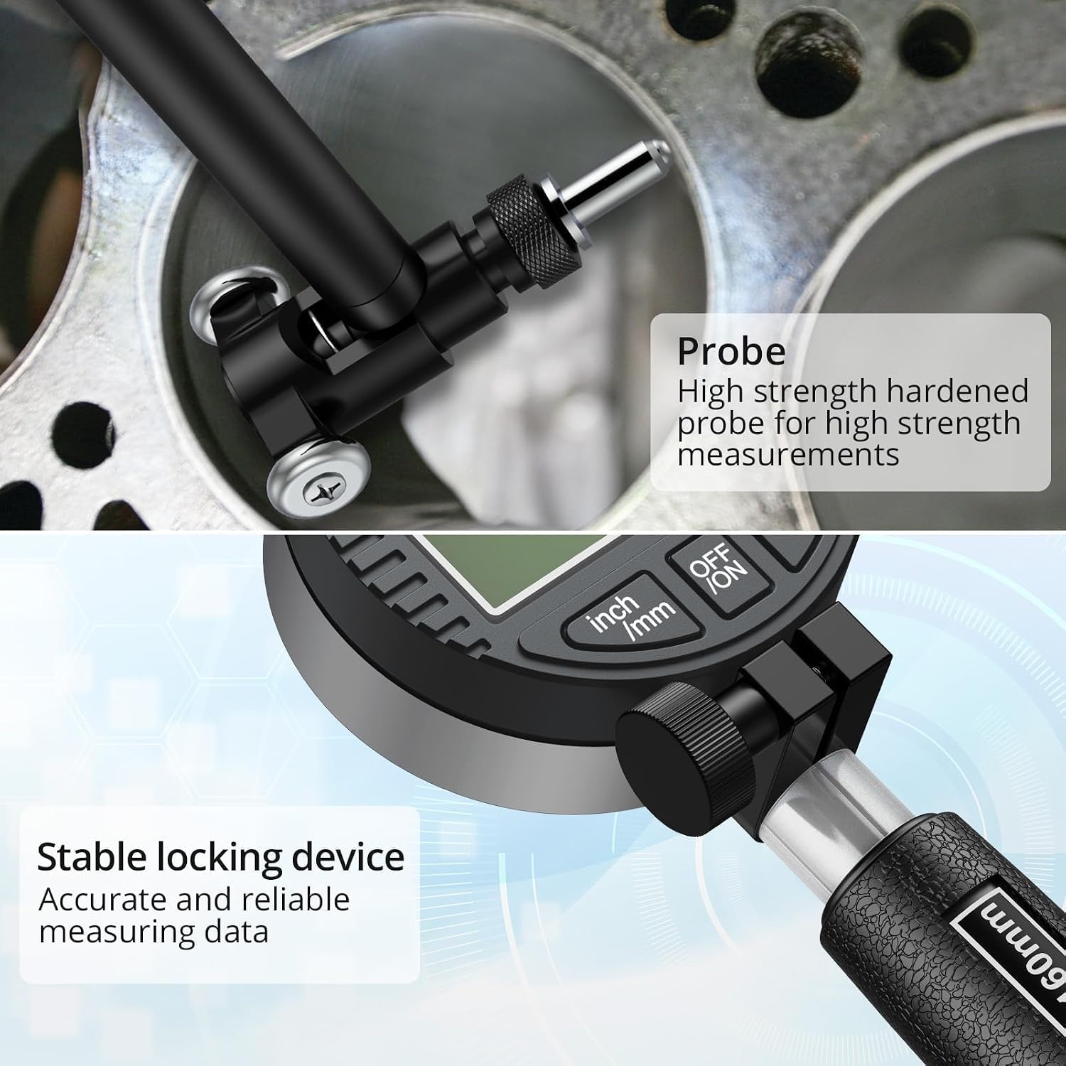 Detalle de ALLmeter ALL024 digitale binnenmeter 50–160 mm, 0,01 mm en 12 meetsondes