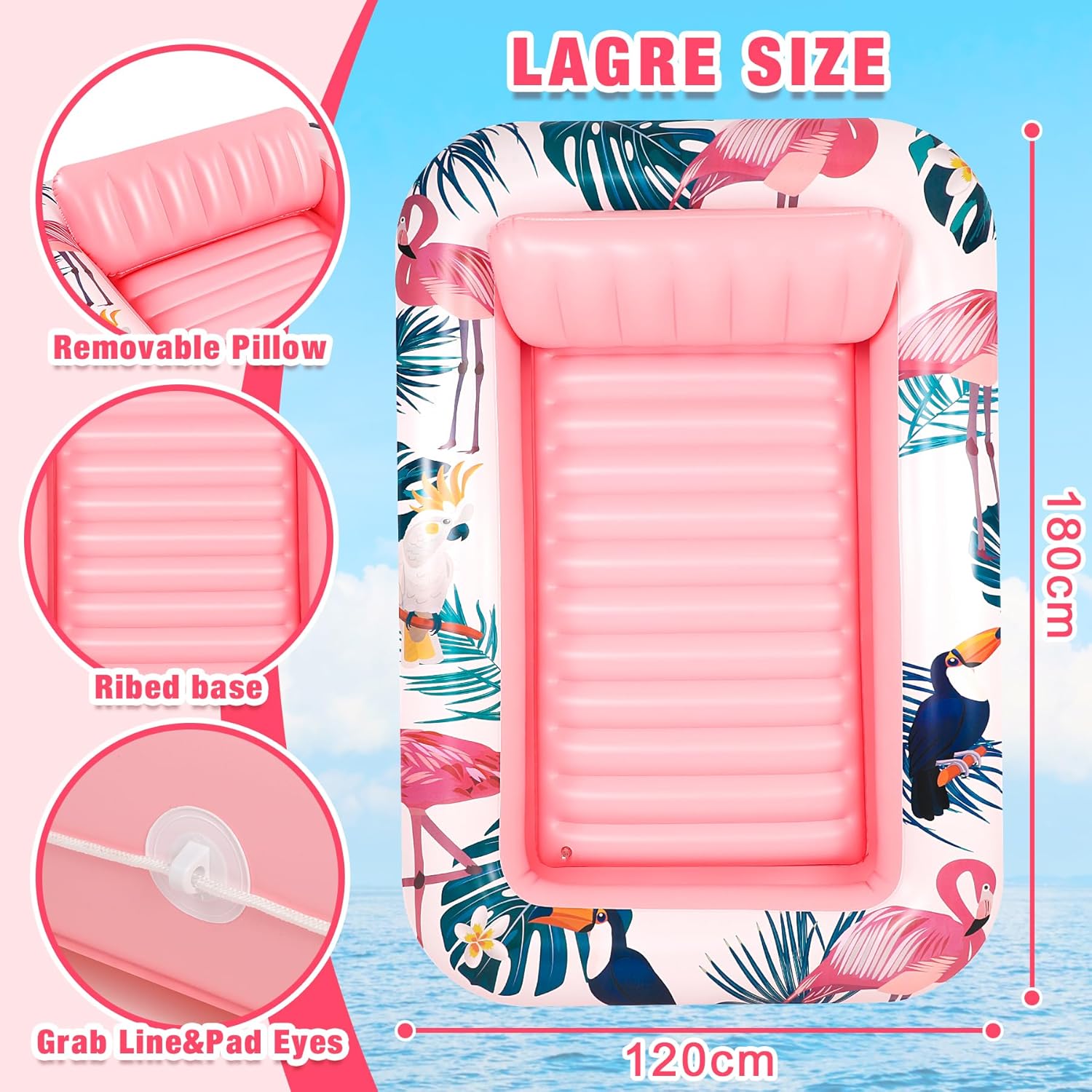 Detalle de Subtail Materassino Mare Piscina - Stile Tropicale con Schienale e Cuscino Rimovibile
