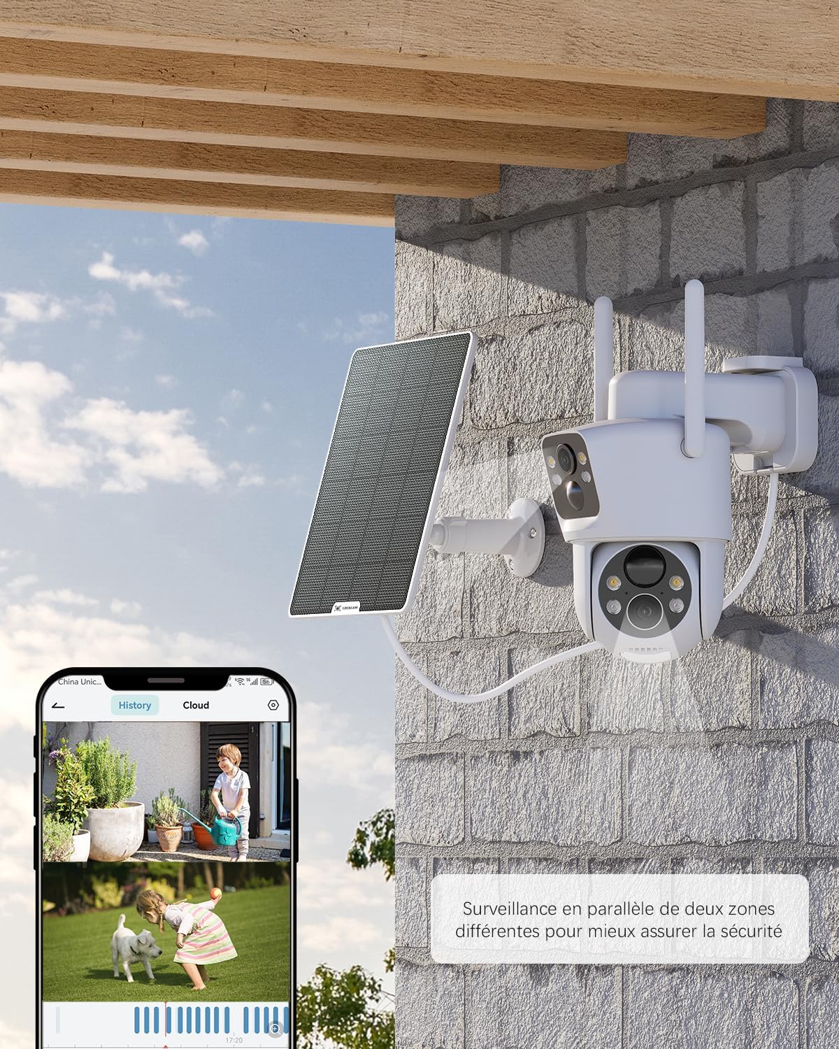 Detalle 2 de COCOCAM 2K: Caméra de surveillance extérieure sans fil avec double objectif et PIR 2x
