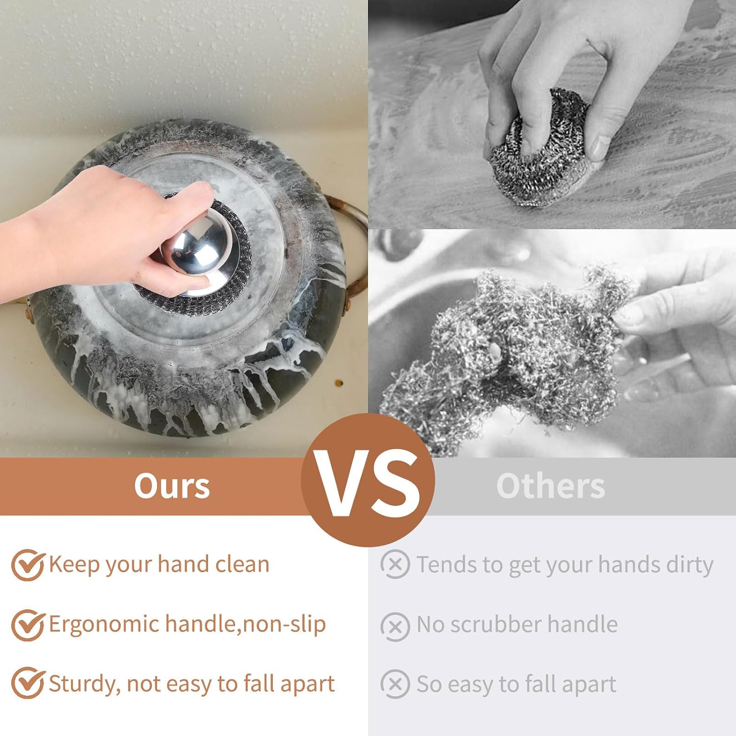 Thumbnail 3 de 5Pcs Steel Wool Scrubber with Replacement Pads Set — Stainless Steel Scrubber with Handle for Tough Grime