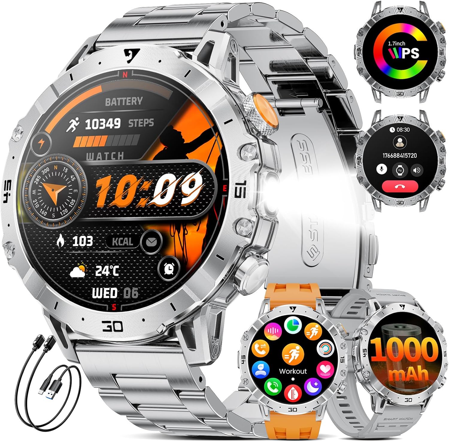 LIGE Smartwatch Uomo EF18-B: 1,7'', 1000mAh, Torcia LED, Chiamate Bluetooth e 110+ Modalità Sportive