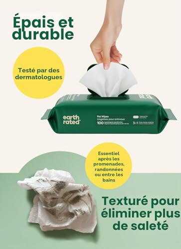 Detalle de Earth Rated Lingettes hypoallergéniques pour Chiens – Nettoyantes et Anti-odeurs, sans parfum, 100 lingettes