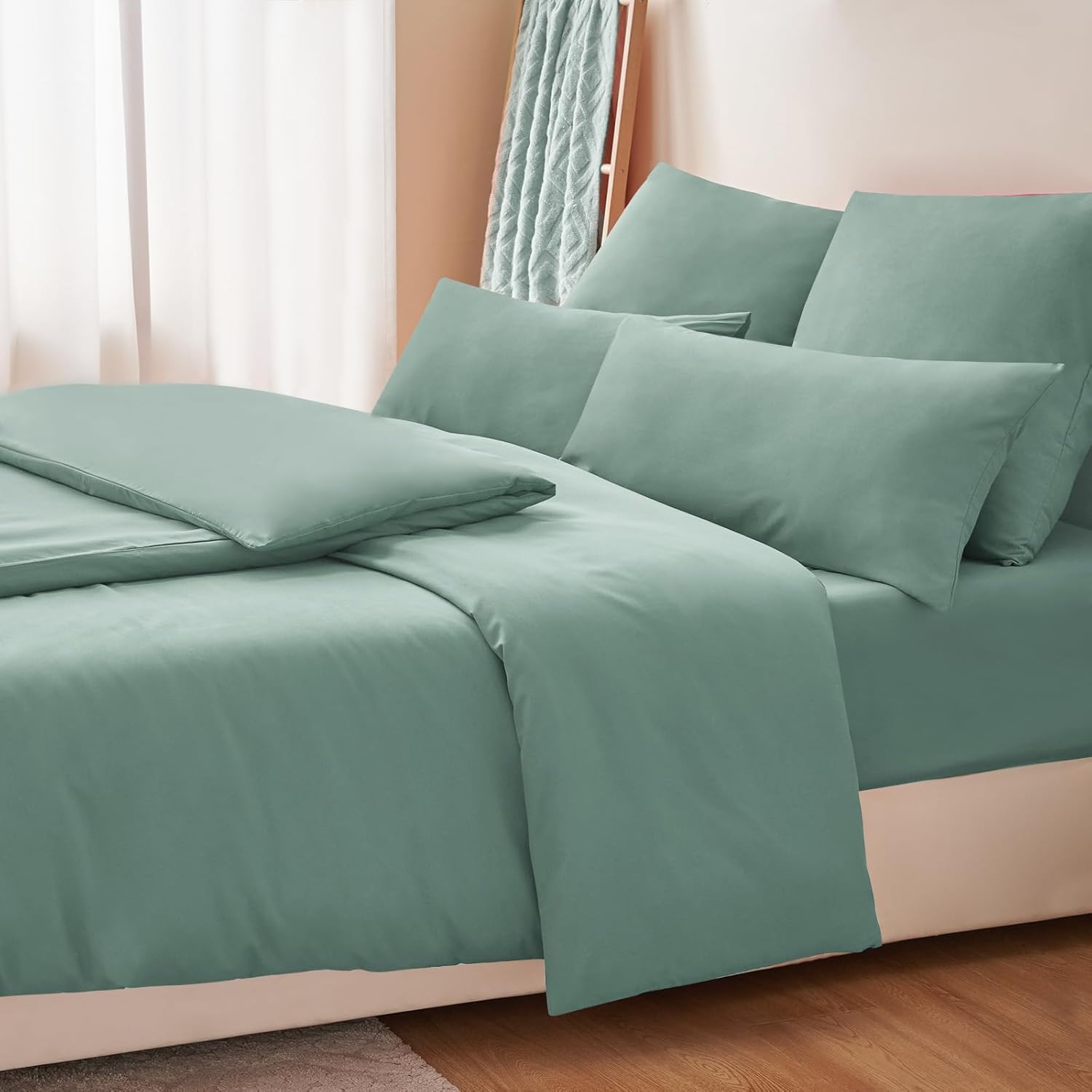 Thumbnail 4 de RUIKASI Bettwäsche 135x200 Grün (Salbeigrün) – 4-teiliges Mikrofaser-Set mit Reißverschluss