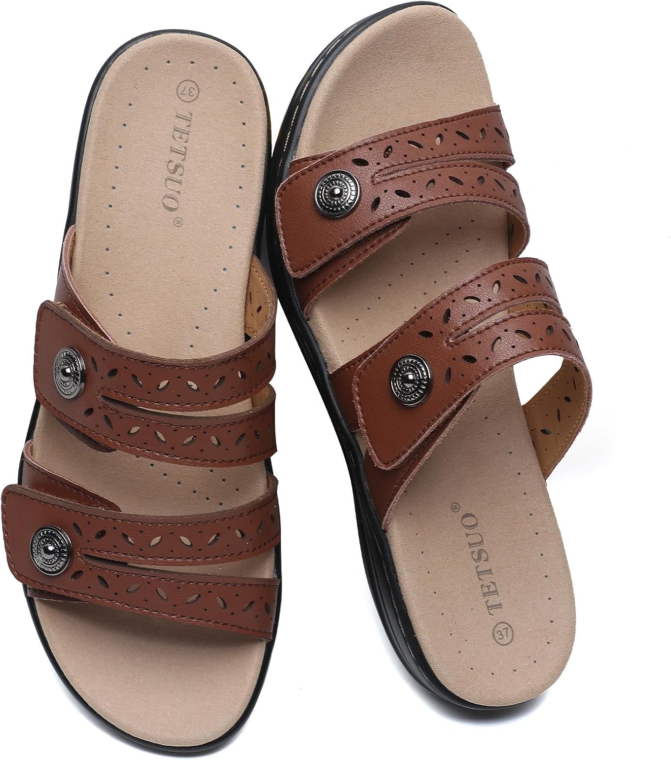 Detalle de TETSUO Women's Flat Sandals with Arch Support, Adjustable Straps and Open Toe Comfort
