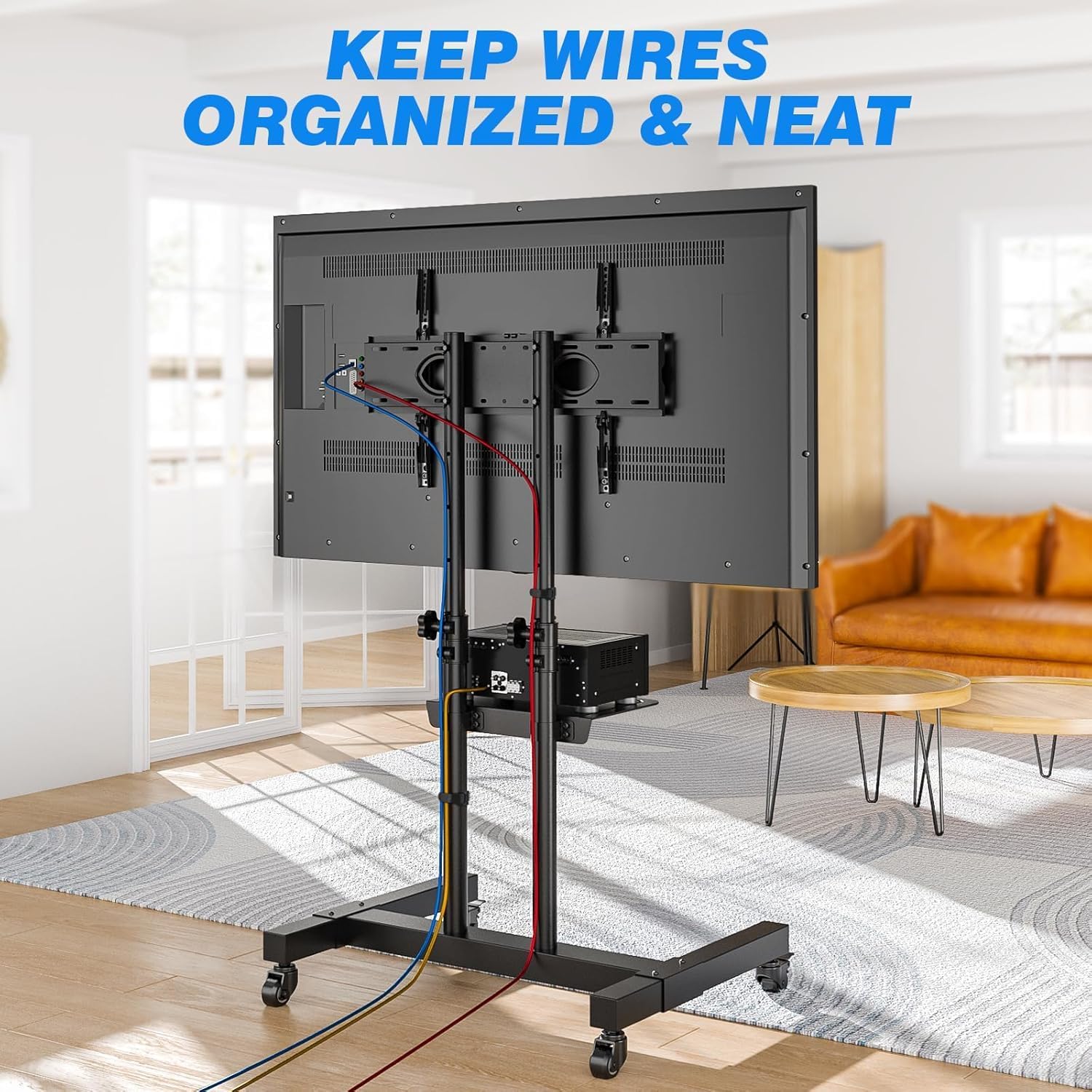 Thumbnail 5 de RFIVER Tall Mobile TV Stand on Wheels (131–181cm), Height Adjustable & Tiltable for 32–80 inch TVs