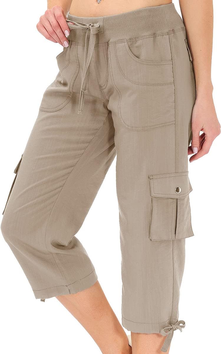 Detalle de MoFiz Womens Capris with Pockets: Loose, Lightweight Cargo-Style for Hiking and Everyday Wear