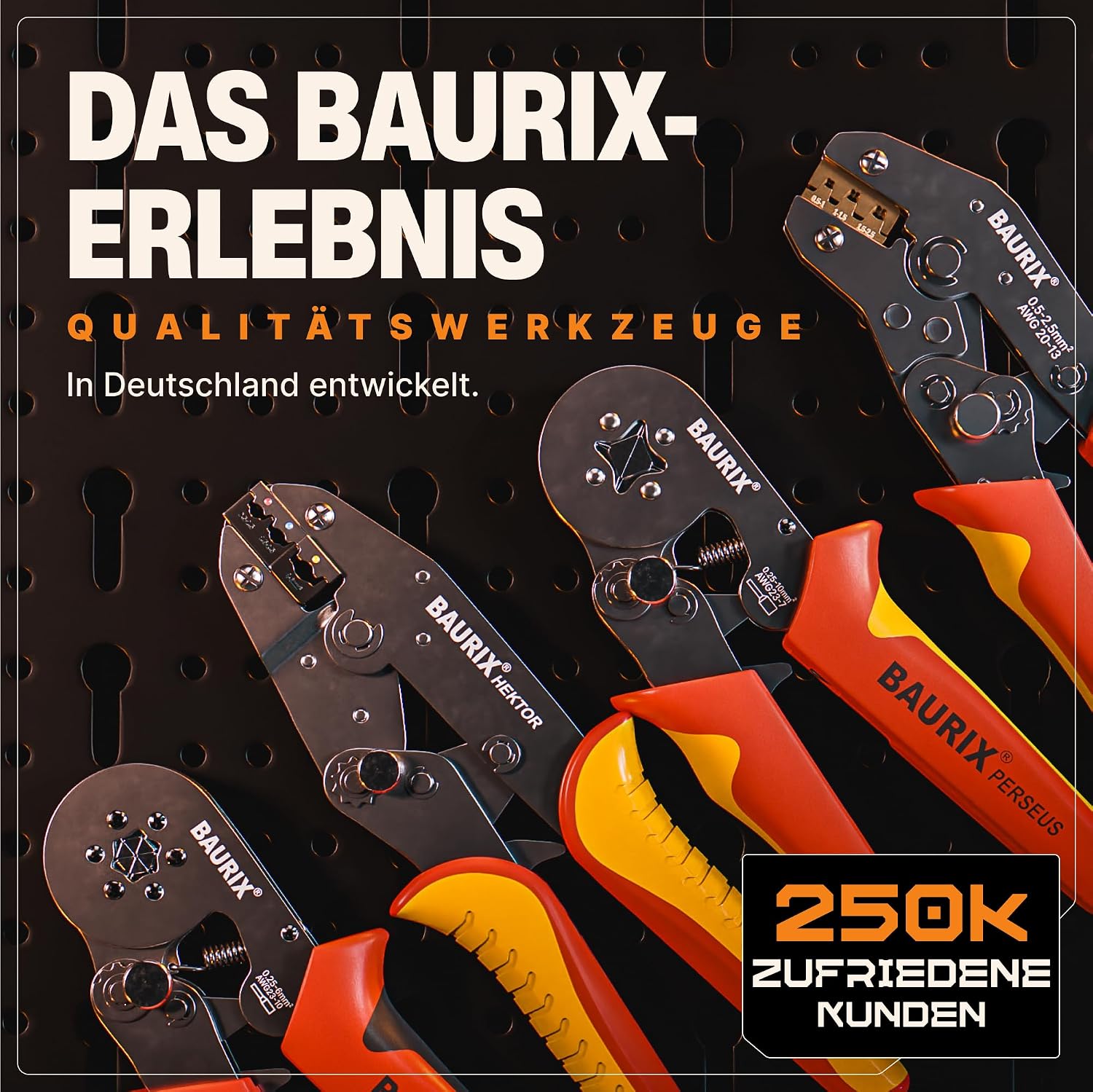 Thumbnail 4 de BAURIX® Crimpzange HEKTOR für Kabelschuhe (0,5–6 mm²) – einstellbare Crimpkraft, ergonomischer Griff