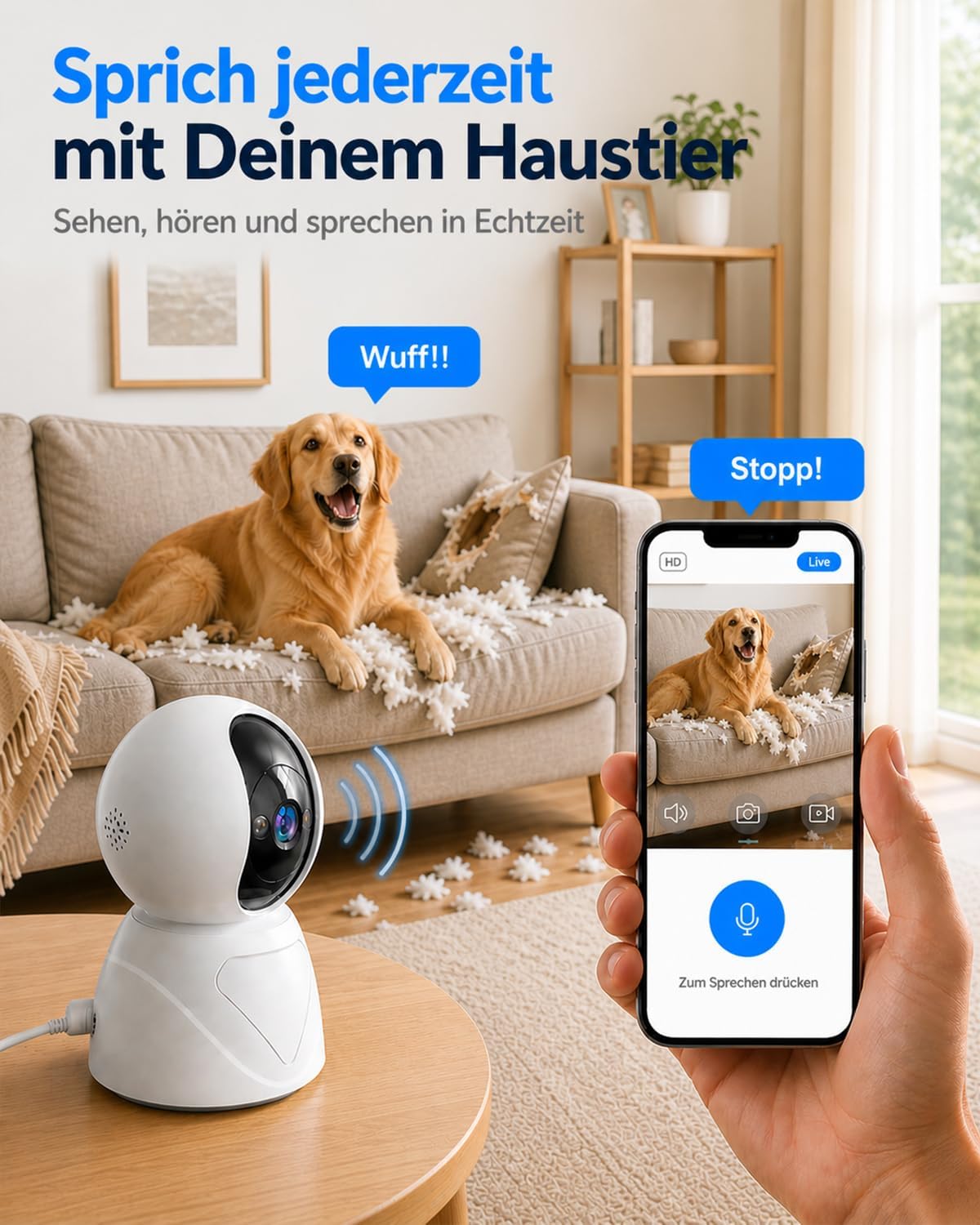 Thumbnail 6 de Guoanvision S800 5G WLAN Überwachungskamera Innen (3 MP, 360° drehbar, Auto-Tracking, Zwei-Wege-Audio, SD/Cloud)