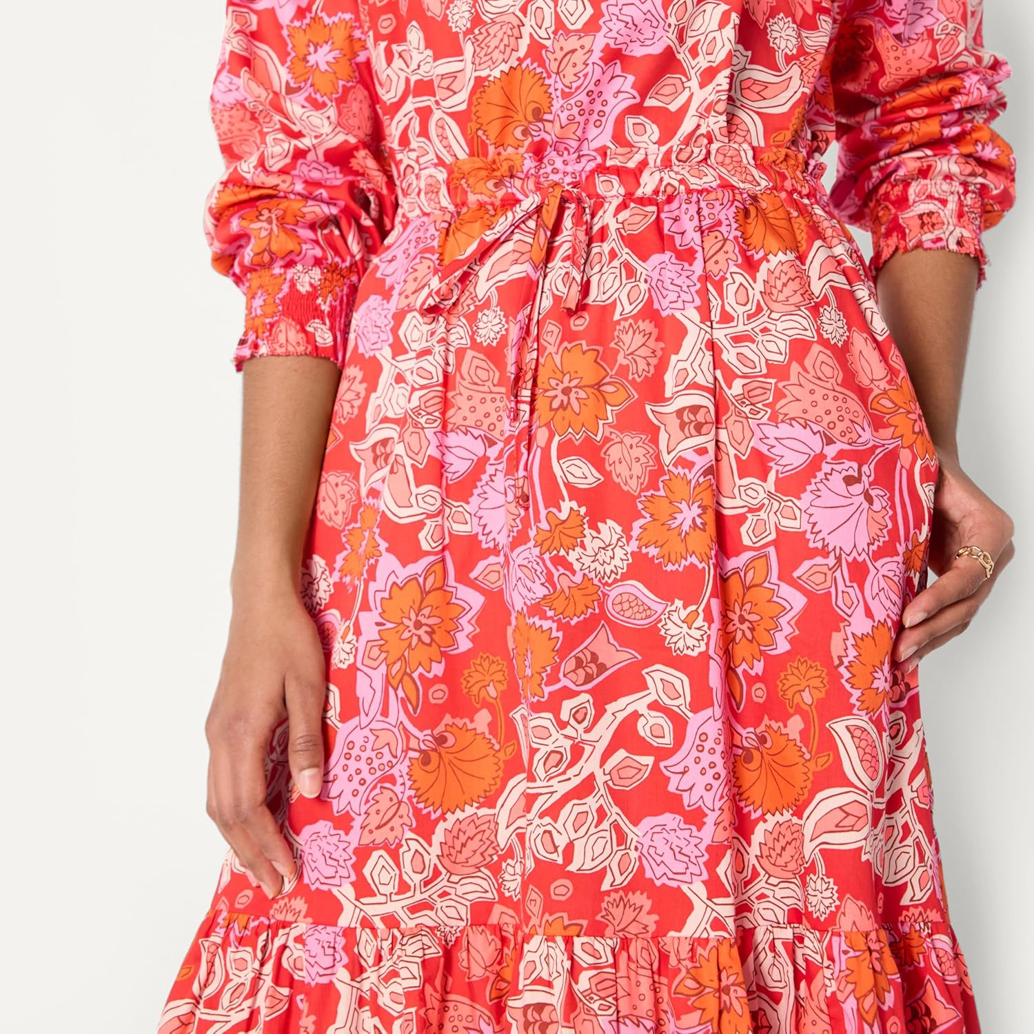 Detalle 2 de Amazon Essentials Damen Mid-Rise A-Linie Baumwollsatin Midi-Rock mit Stufenvolumen