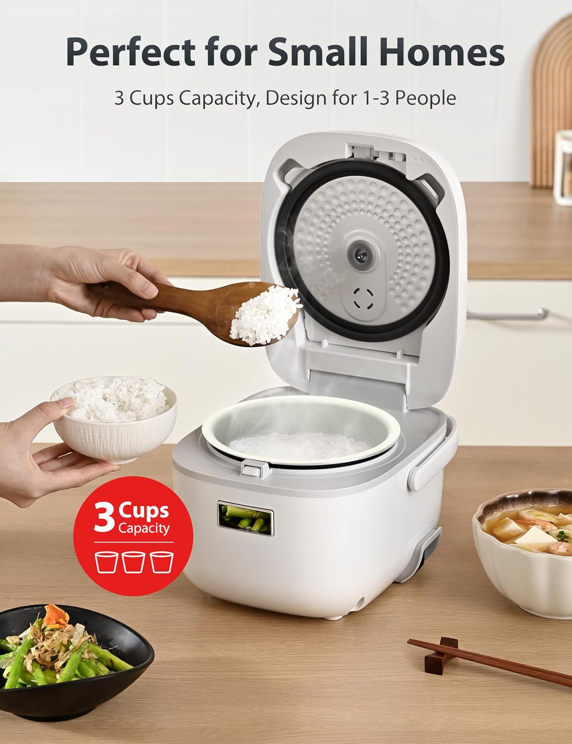 Detalle de TOSHIBA RC-5DSTCA(W) Rice Cooker, 3-Cup, 8 Functions, Fuzzy Logic