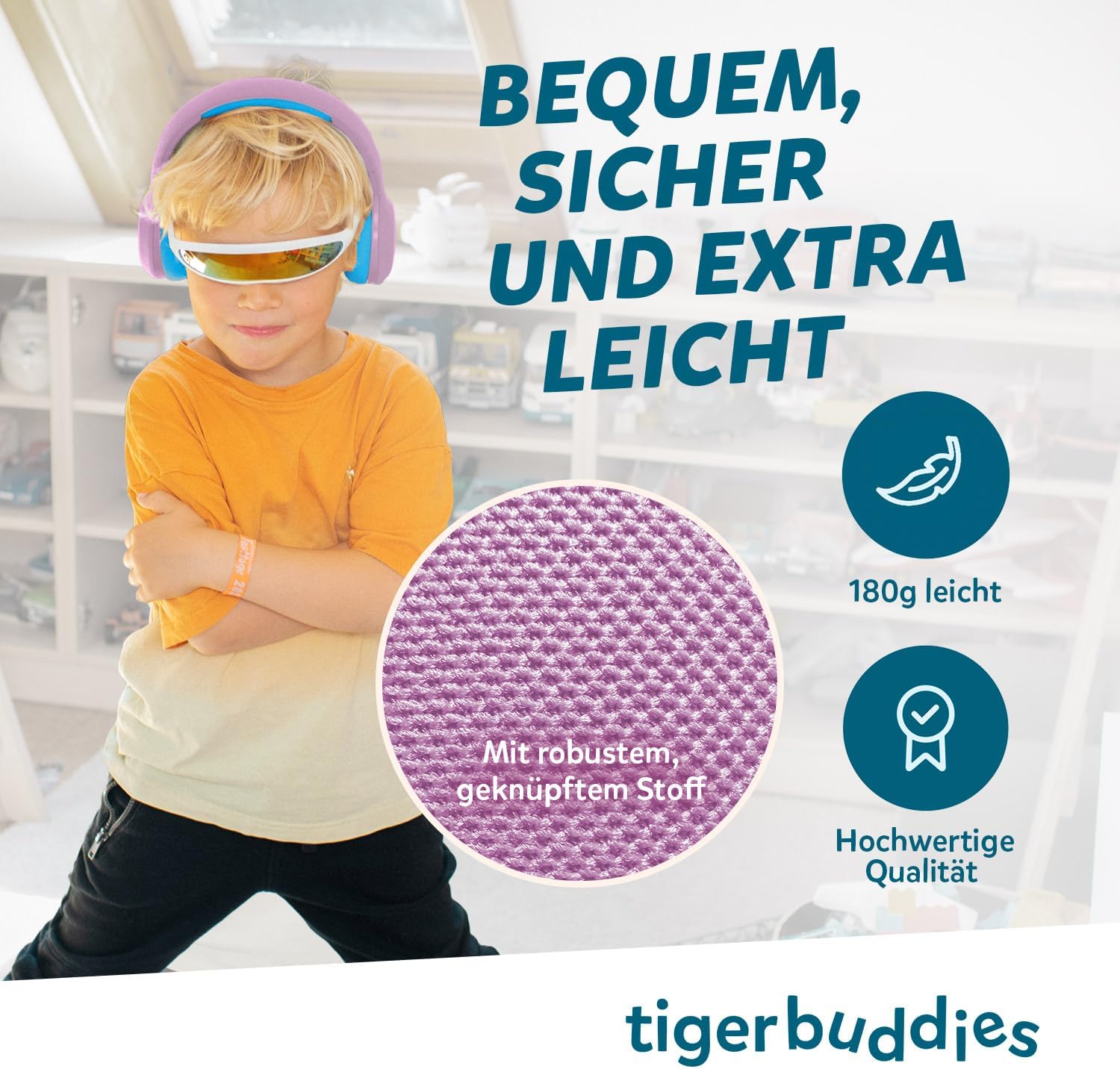 Detalle de tigermedia tigerbuddies Bluetooth-Kopfhörer für Kinder – faltbar, 85 dB Lautstärkebegrenzung, ab 4 Jahren