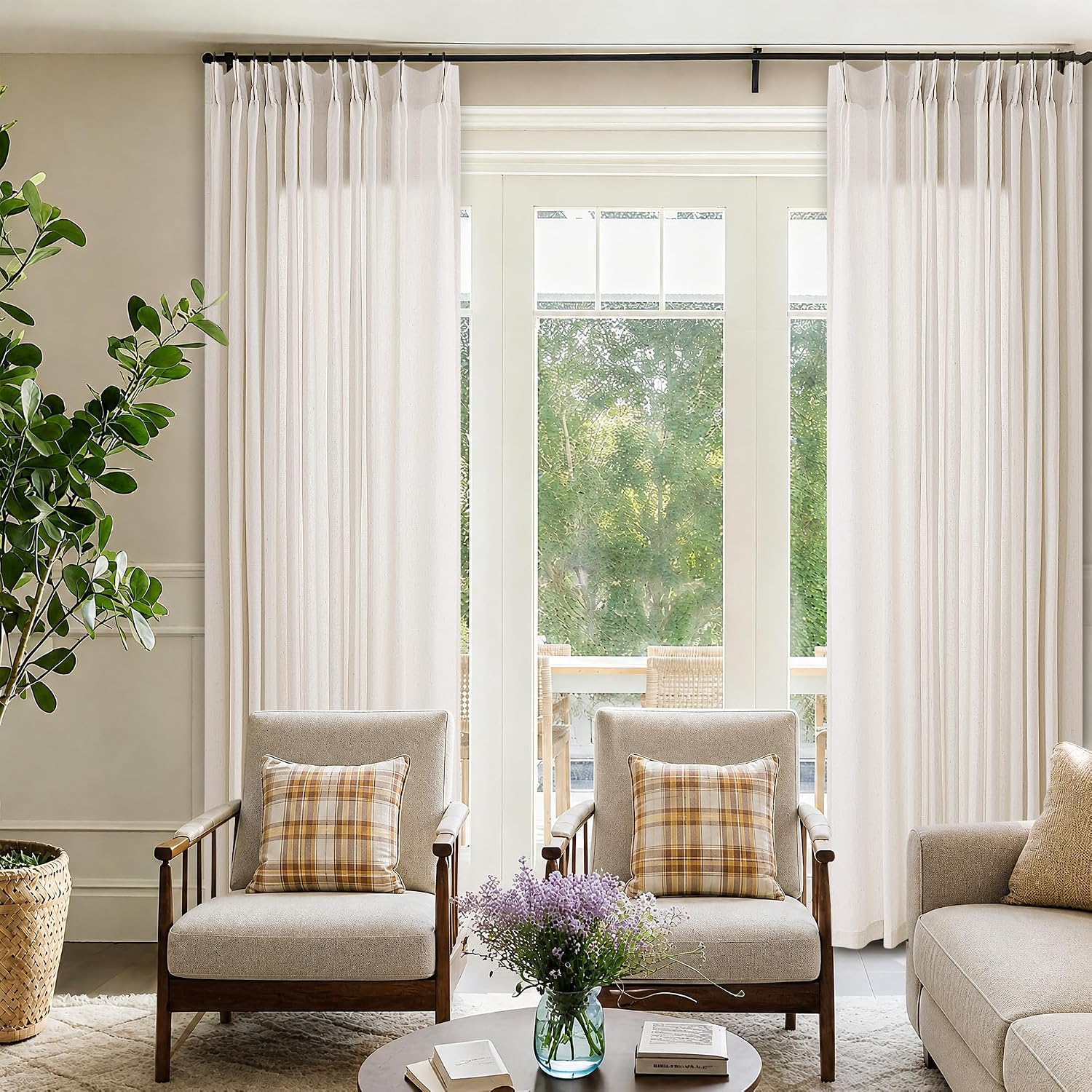 Thumbnail 5 de Dukiyo Pinch Pleated Curtain 72" Wide x 90" Long Cream Ivory Linen Drapes for Patio Sliding Glass Door