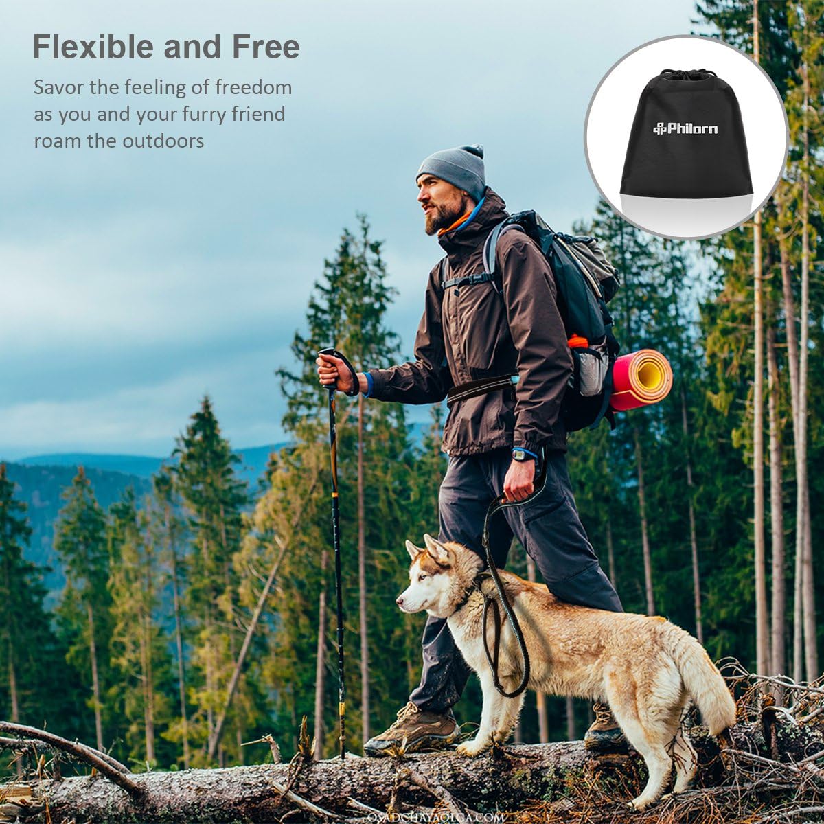 Thumbnail 6 de Philorn Hands Free Dog Lead with Phone Pouch — Extendable 47–67in, Dual Handle, Reflective