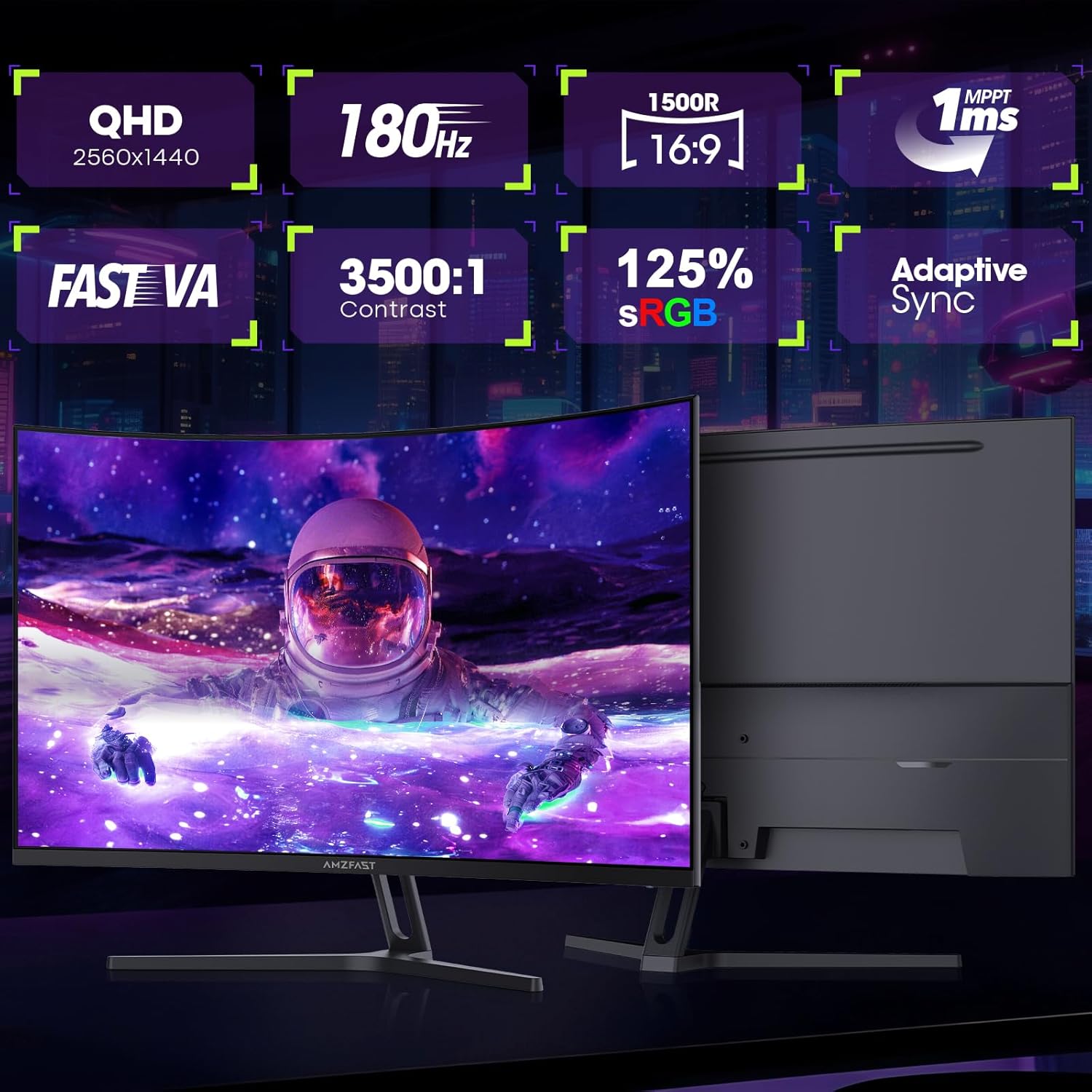 Detalle 2 de Amzfast AMZG32C1Q 32 Zoll Curved Gaming Monitor 180Hz