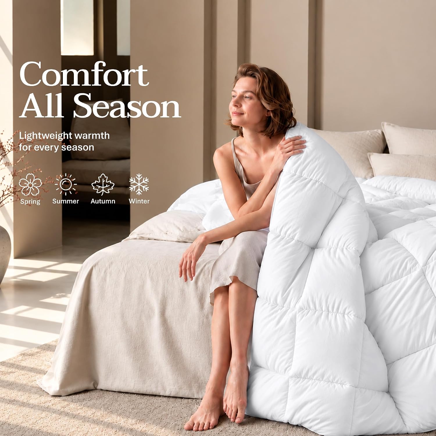 Detalle 2 de Utopia Bedding UB0060 Queen Comforter, 88 x 88 Inches, White, Box-Stitched