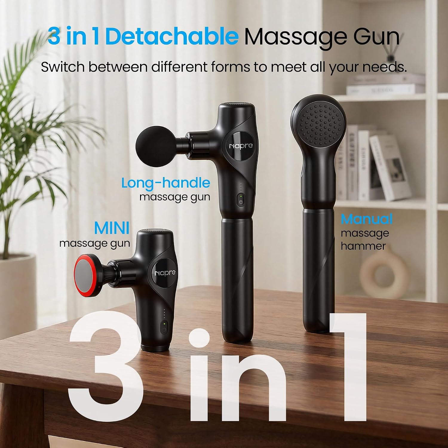 Detalle 2 de NAPRE Mini Pistolet de Massage 3 en 1 avec Tête Chaude et Lumière Rouge