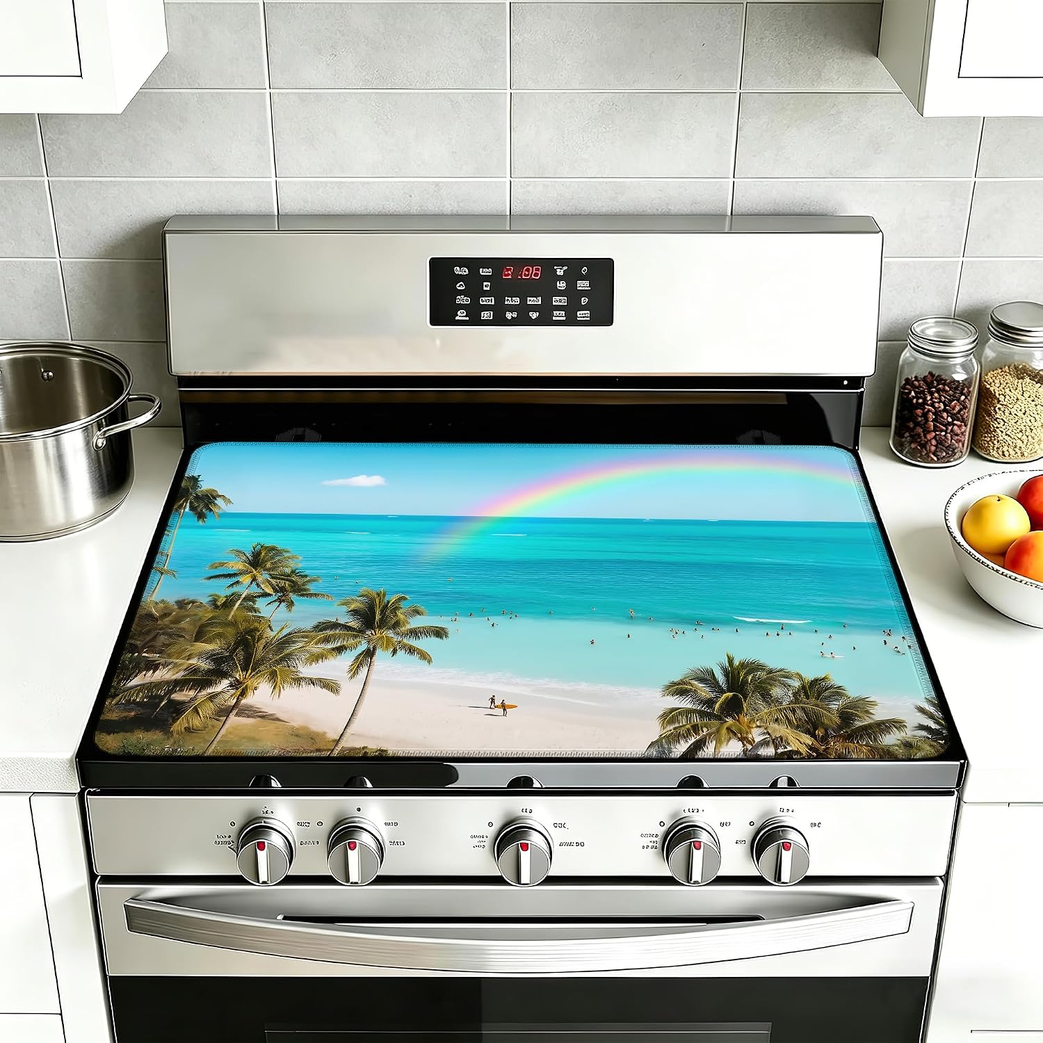 Detalle de YIKTI Tropical Palm Tree Stove Top Cover, 28 x 20 Inch Heat-Resistant Mat