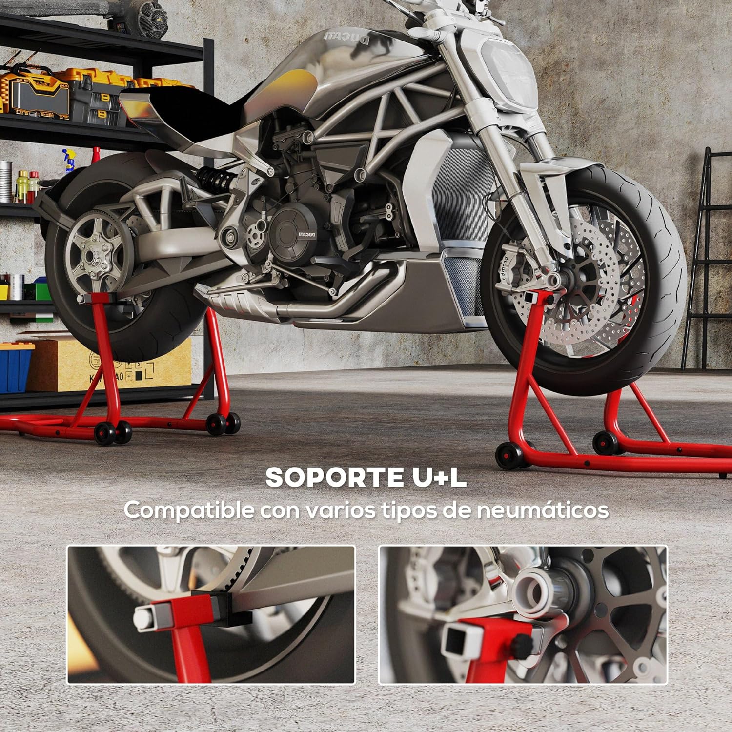 Thumbnail 2 de HOMCOM Caballete de Moto Soporte Posterior Universal 80x50x40 cm