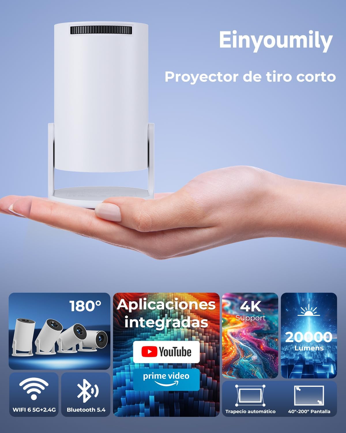 Detalle de Proyector Portátil 4K con Android 14 y Apps Integradas de Einyoumily