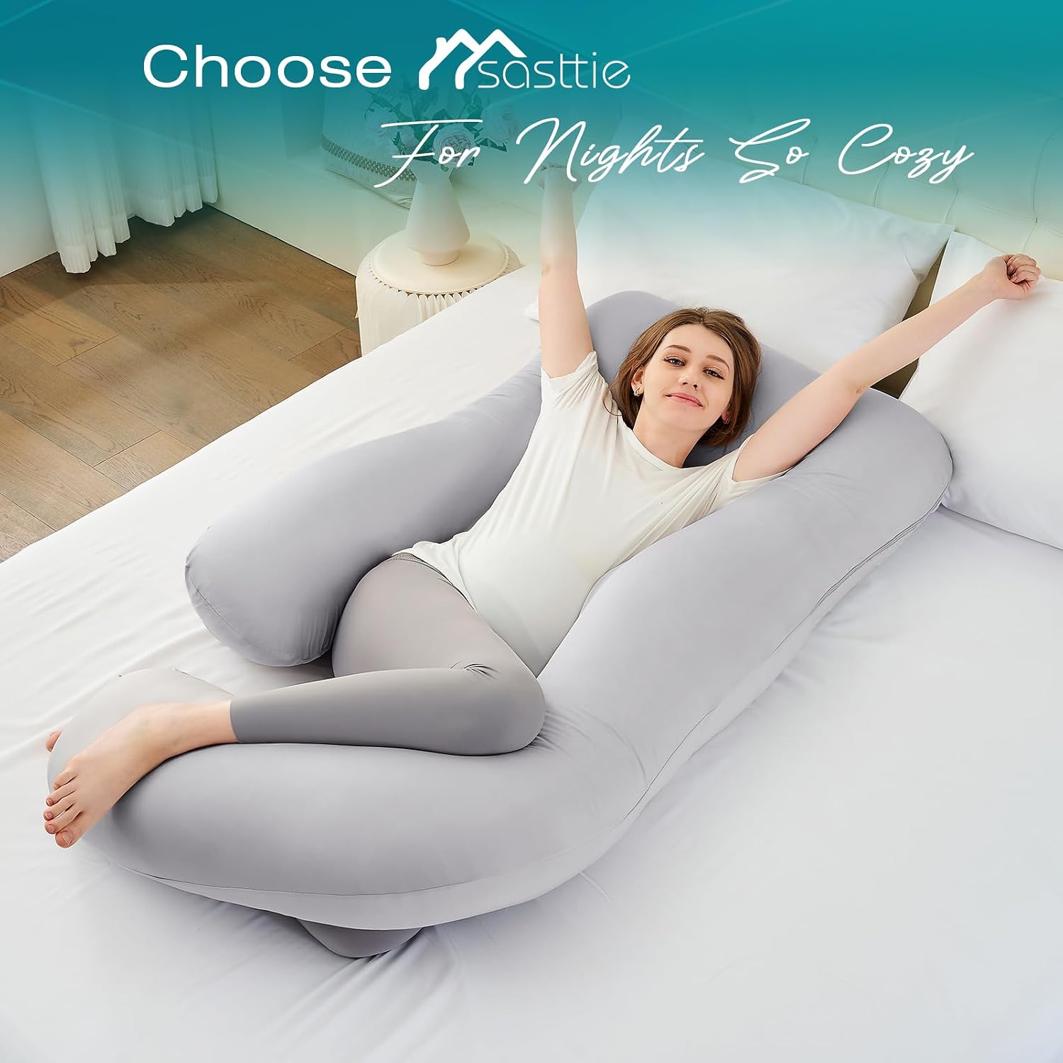 Thumbnail 6 de Sasttie Cooling U-Shaped Pregnancy Pillow: Full-Body Support for Comfort and Rest