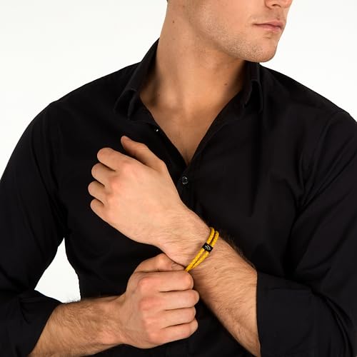 Thumbnail 3 de Maserati JM226AVE45, bracciale uomo in acciaio e pelle gialla LEATHER