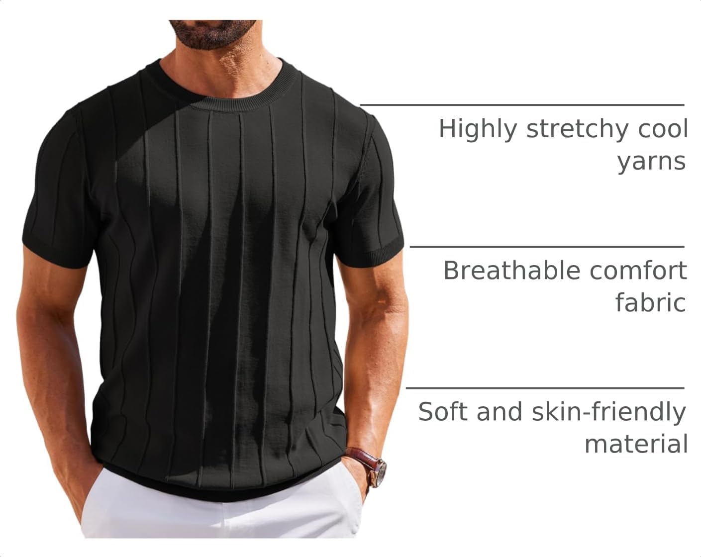 Thumbnail 3 de COOFANDY Men's Knit Short Sleeve T-Shirt: Comfortable, Ribbed Crewneck for Everyday Style