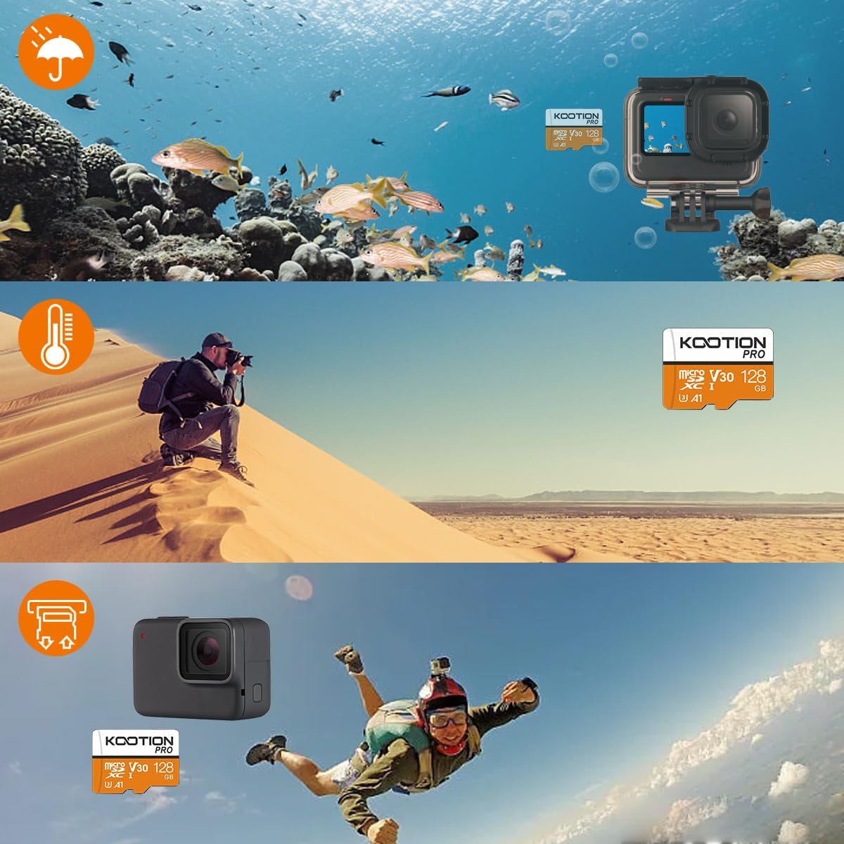 Detalle de KOOTION Scheda di Memoria 128GB Micro SDXC U3 A1 V30: velocità reali, affidabilità e versatilità per ogni dispositivo