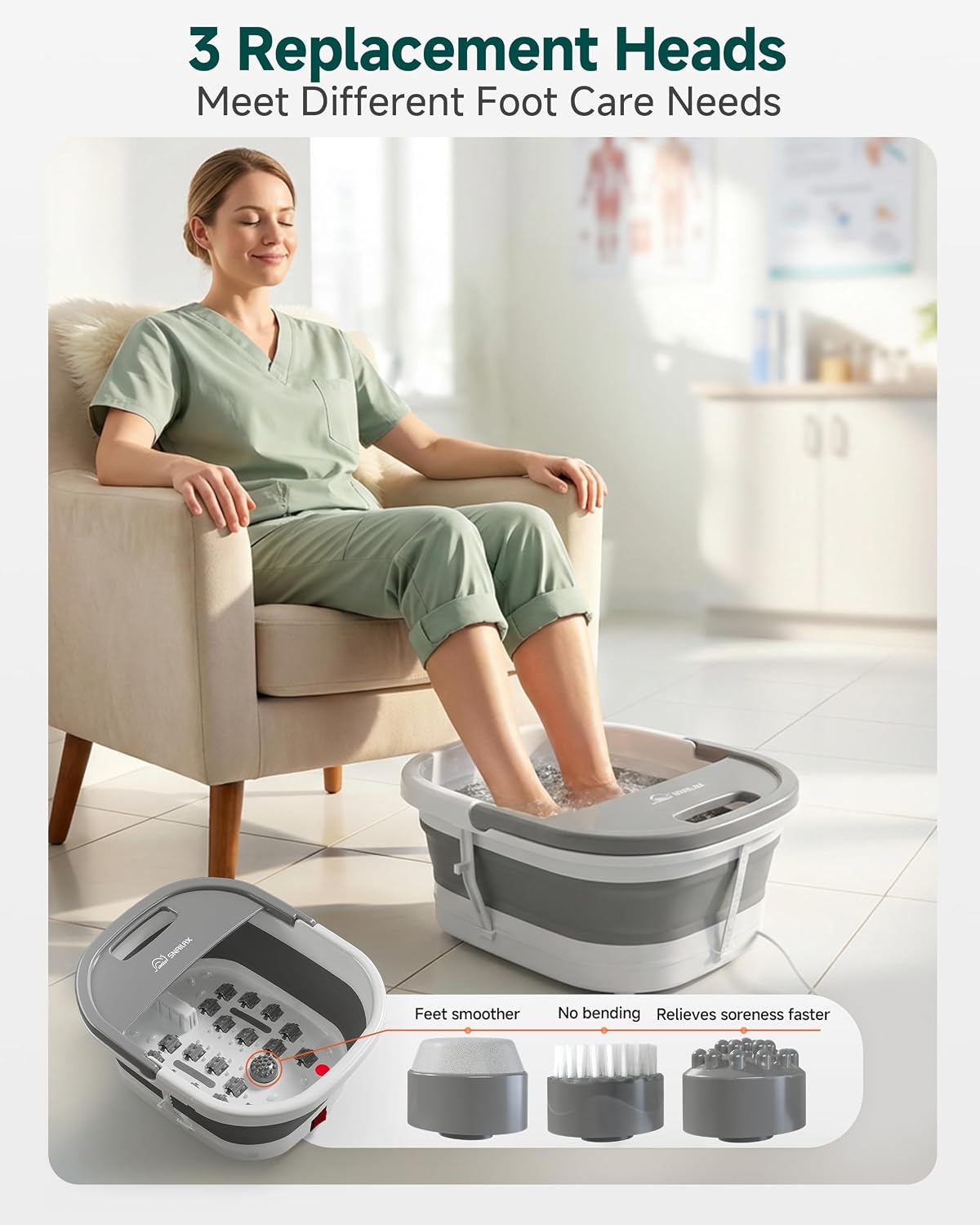 Thumbnail 4 de Snailax Foot Spa and Massager with Heater: Collapsible, Warmth, and Deep Massage for Rechargeable Feet