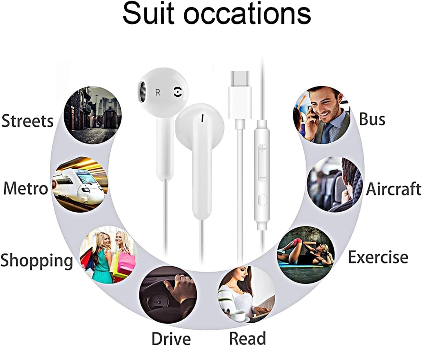 Thumbnail 4 de USB C Headphones: Wired In-Ear Earbuds with Mic & Volume Control