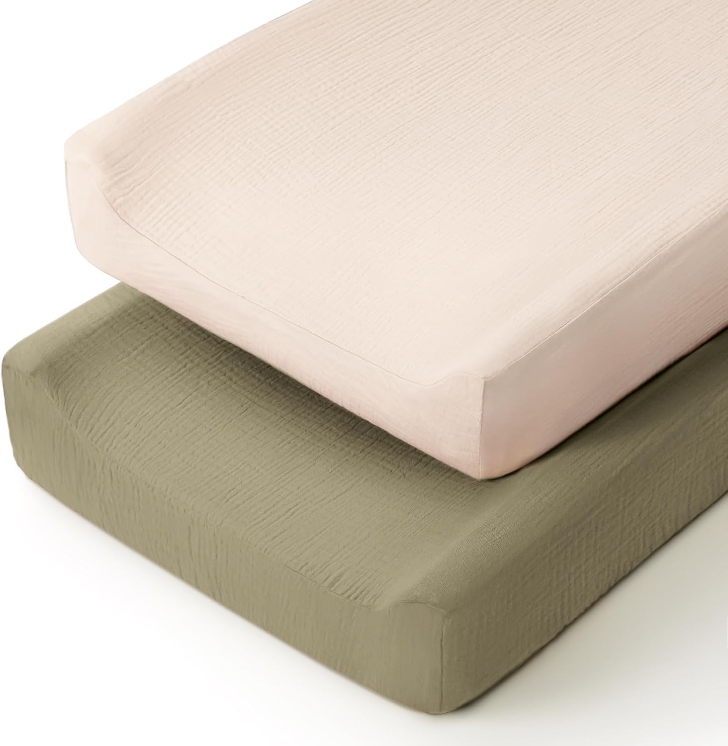 Detalle de lulumoon NS-CPC-2-005 Muslin Changing Pad Covers, 100% Cotton, Olive & Cream