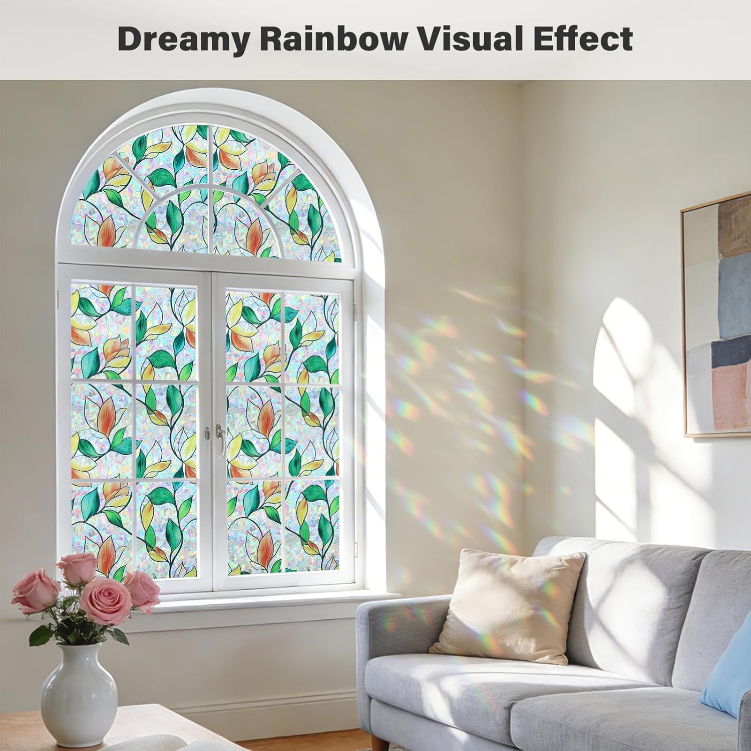 Thumbnail 1 de FINNEZ Fensterfolie – Selbstklebend, Statische Folie, buntes Blätter-Design, 90 x 400 cm