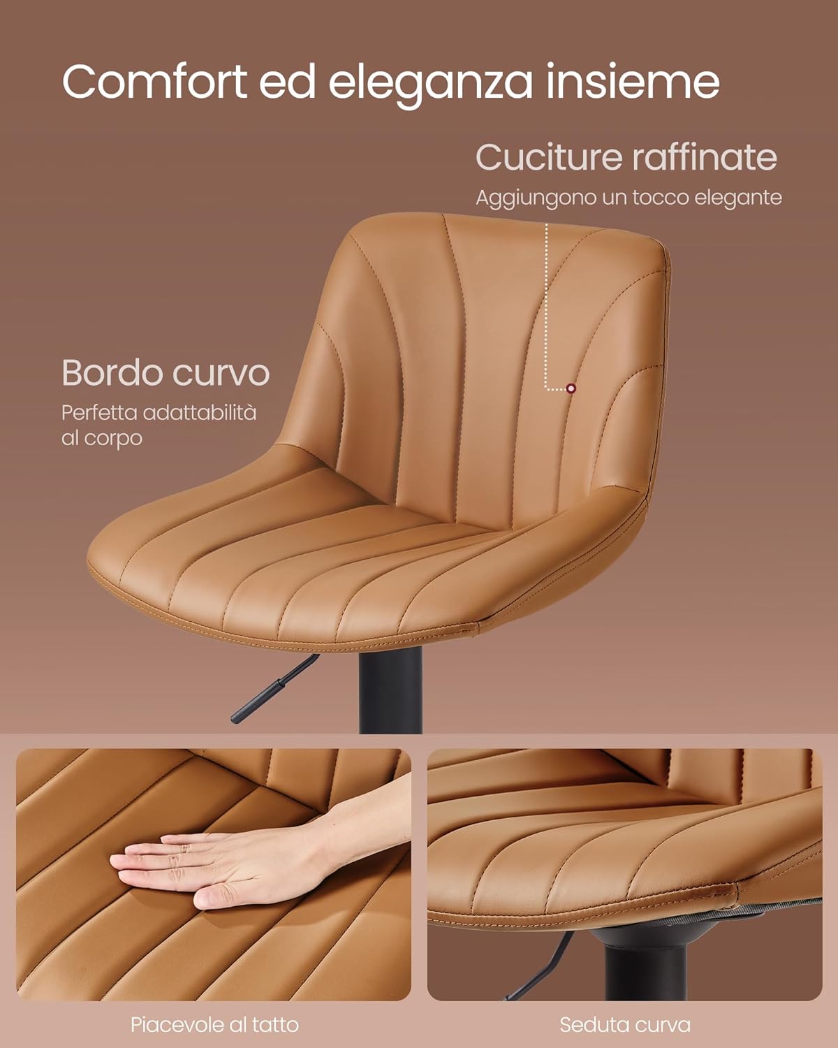 Thumbnail 5 de VASAGLE set di 2 sgabelli da bar con schienale, regolabili in altezza e girevoli 360° LJB181KN01 marrone caramello