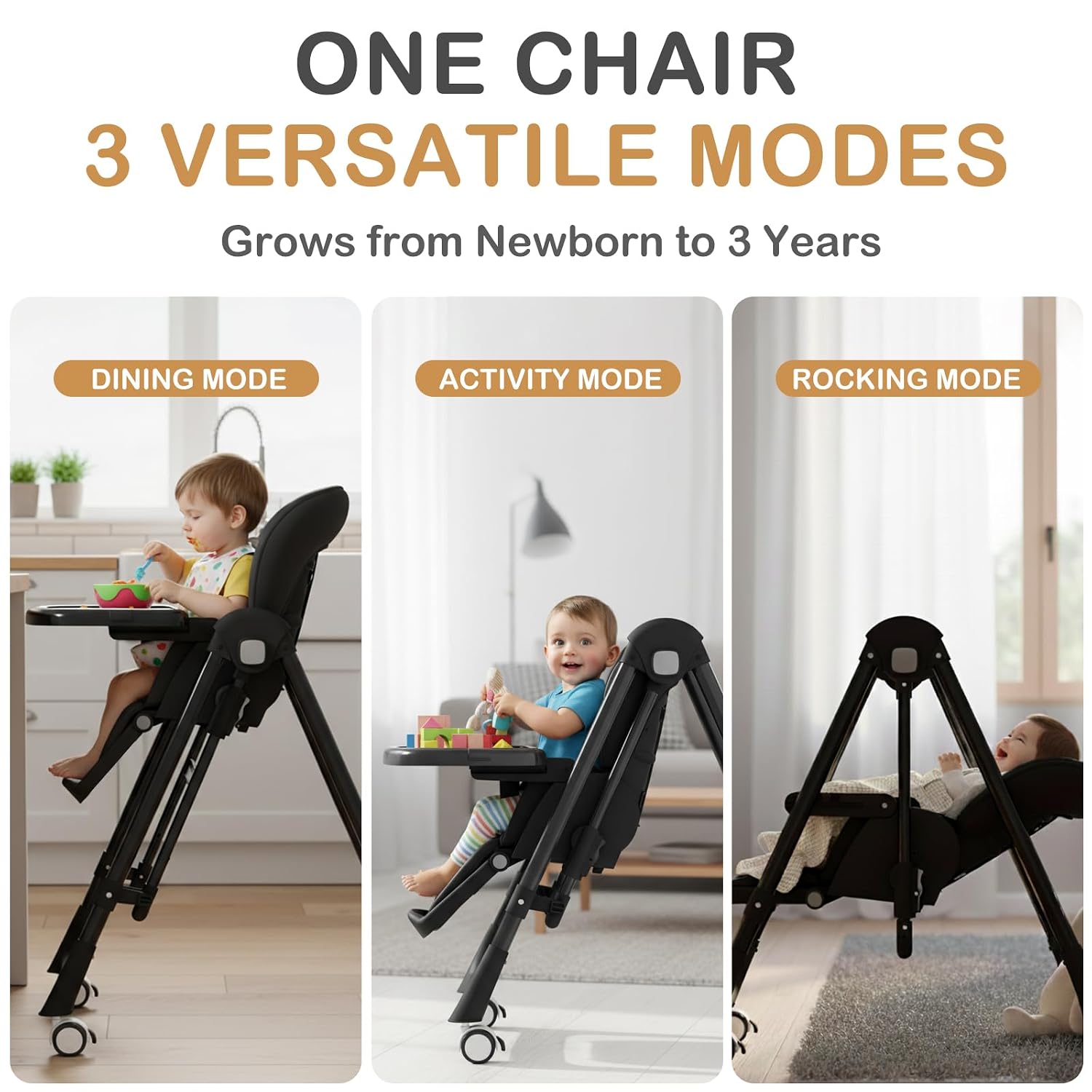 Thumbnail 1 de TOPACES 3-in-1 Foldable High Chair with Rocking Mode, 5 Height Levels