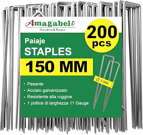 Detalle de Amagabeli: Juego de 200 estacas galvanizadas para jardín, 150 mm, punta achaflanada